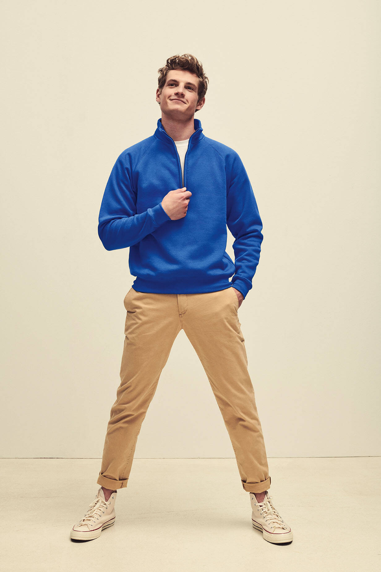 Blue Men&#039;s Sweatshirt Zip Neck Sweat Fruit of the Loom