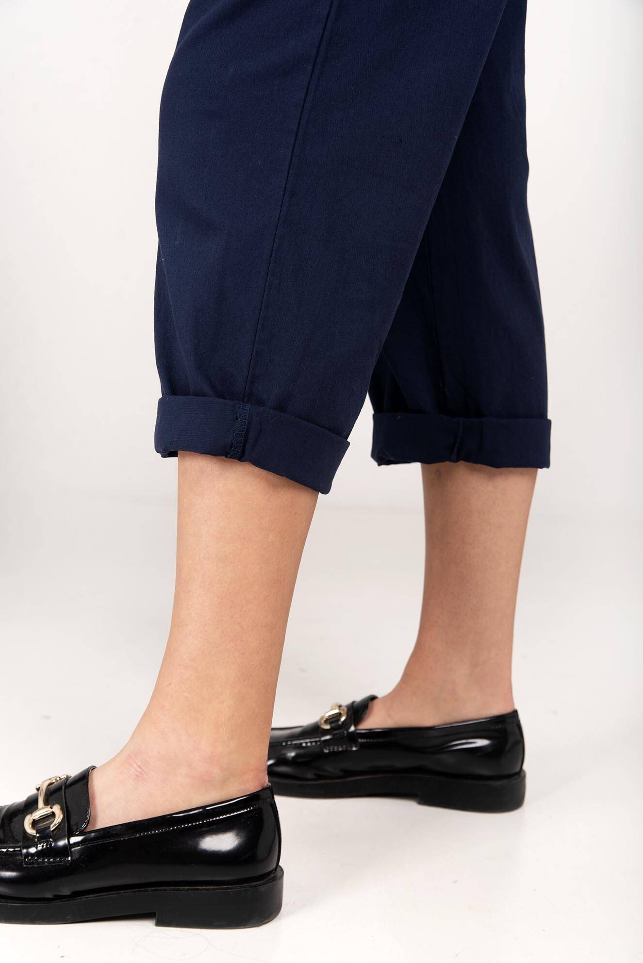 Navy blue cotton trousers with elastic band