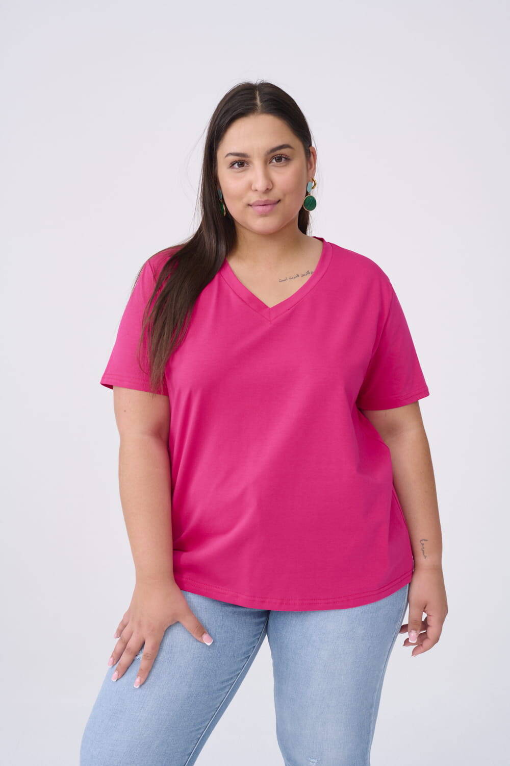 Raspberry V-neck blouse Blue Shadow