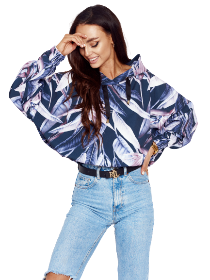 Navy blue oversize hoodie Cocomore floral prints