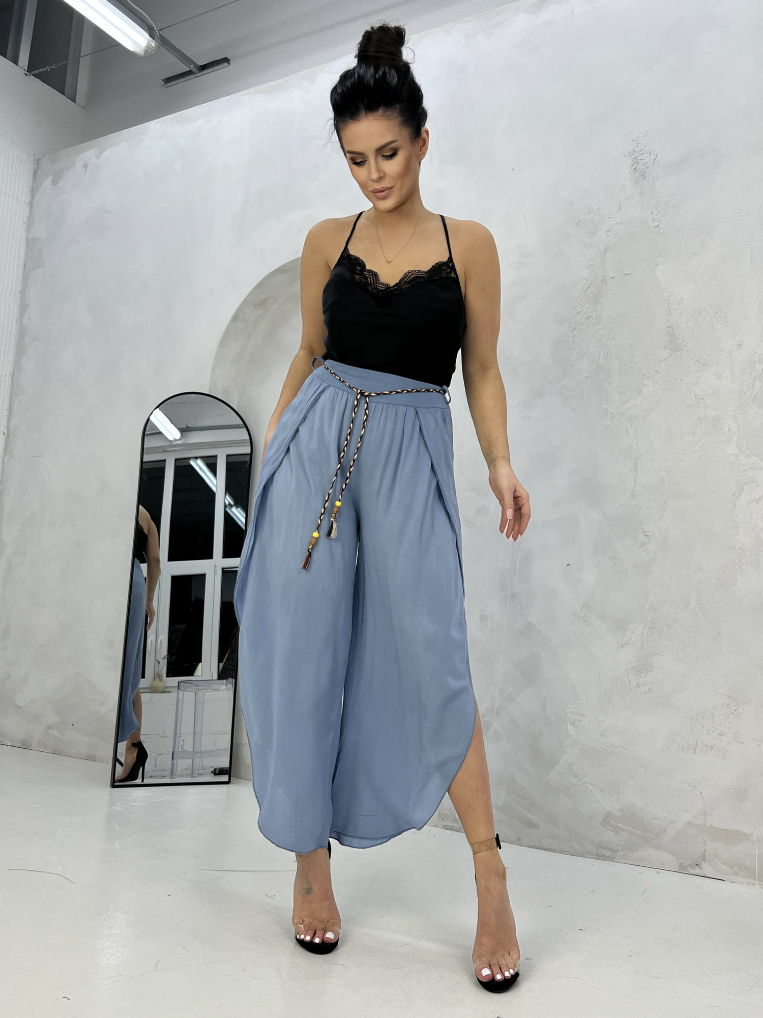 Trousers blue Och Bella BI-81378.steelblue