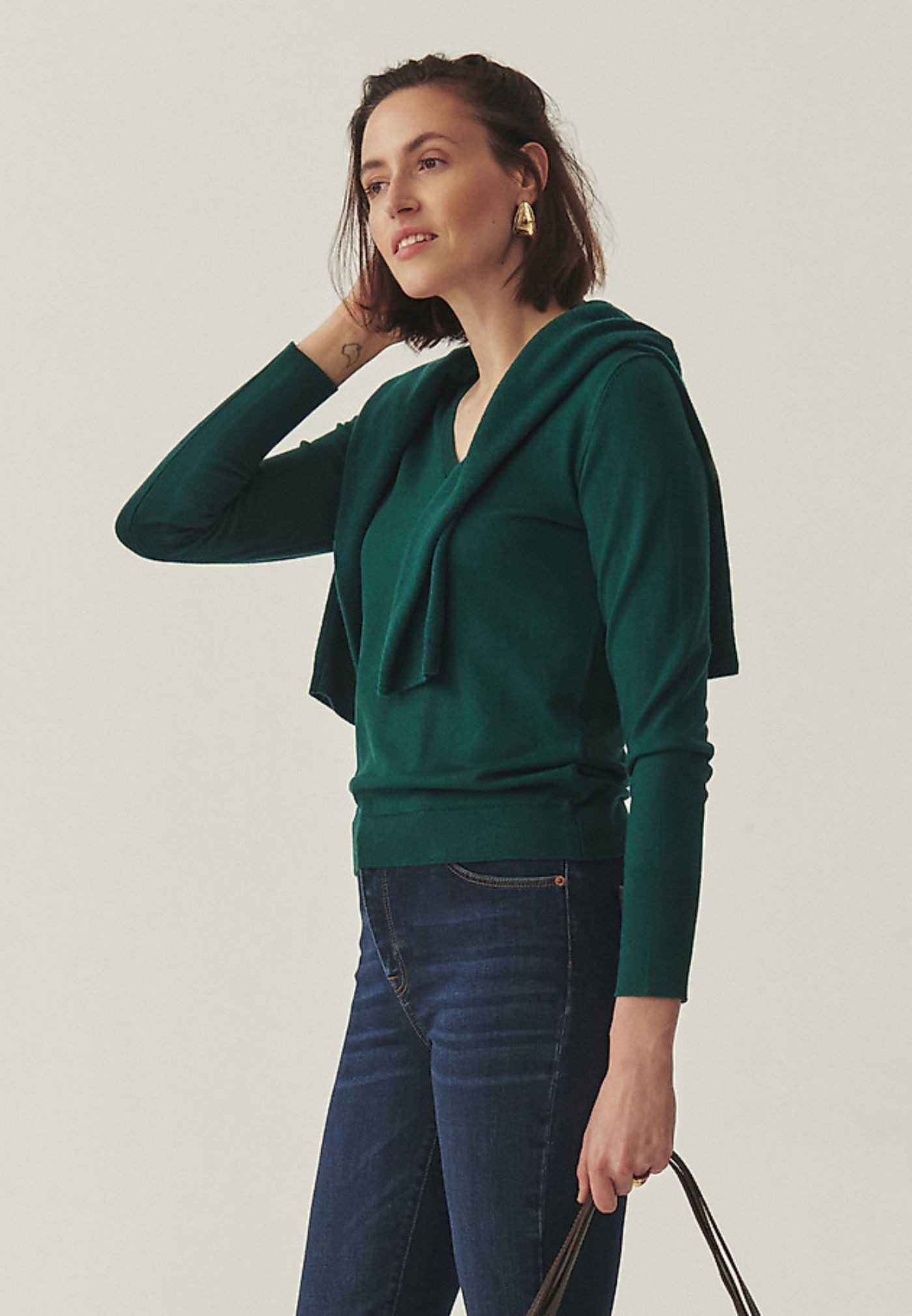 Зелен класически пуловер с Lenzing™Ecovero™