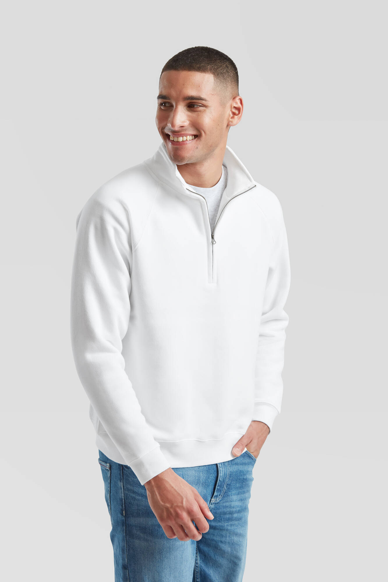 White Men&#039;s Zip Neck Sweat Fruit of the Loom