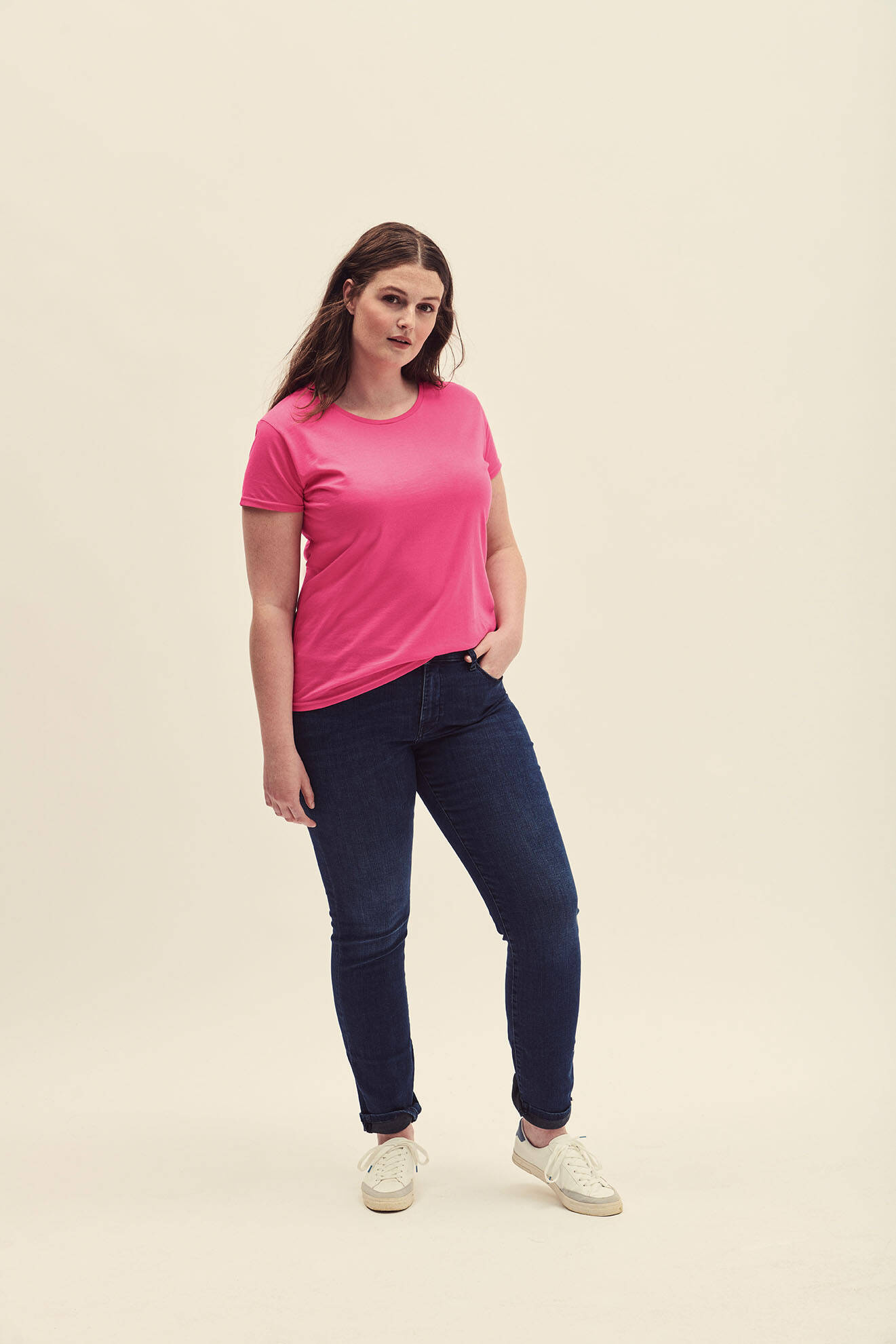 Pink Iconic women's t-shirt in combed cotton Fruit of the Loom