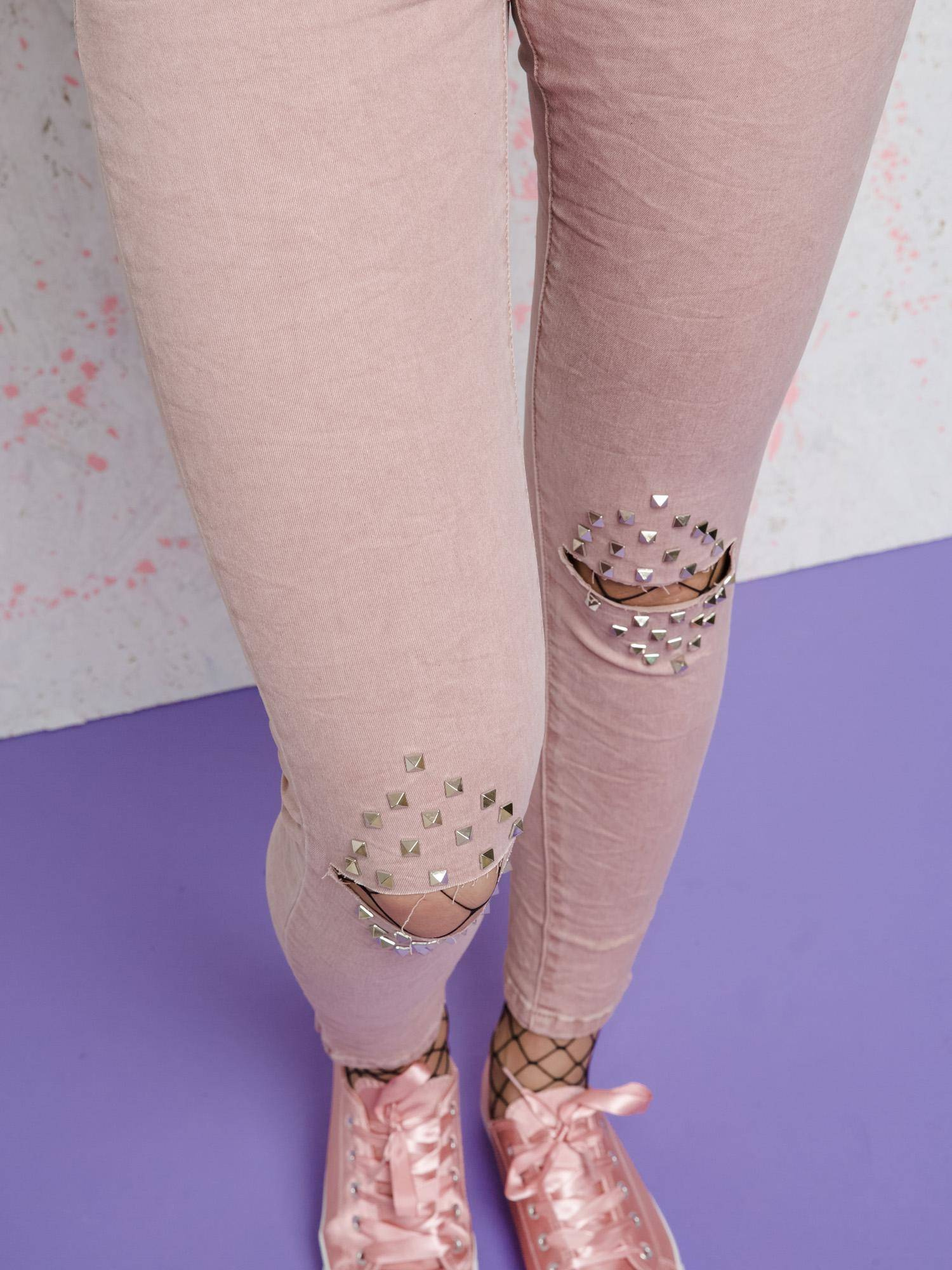 Euphora jeans decorated with cuts and rhinestones on the knees pink