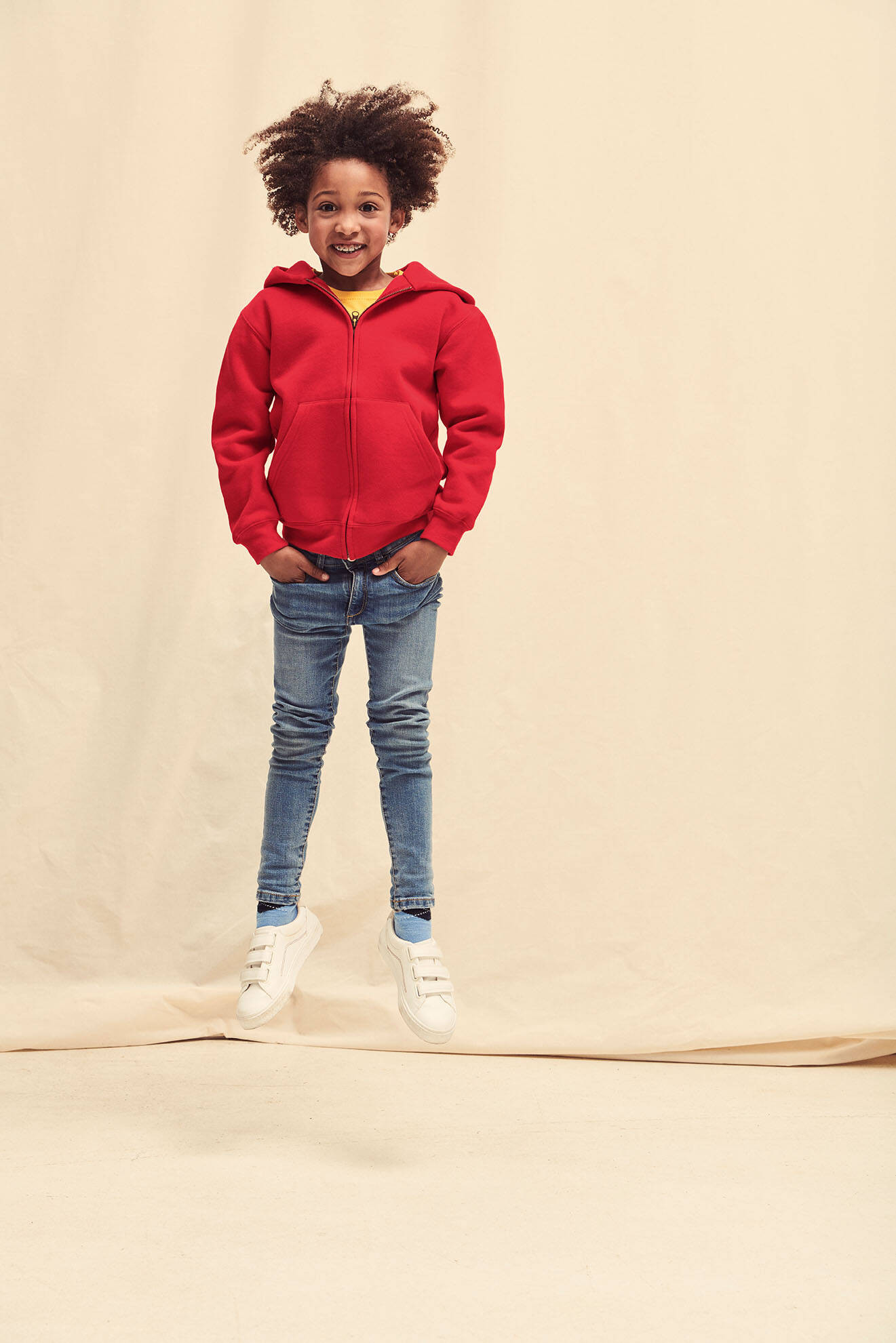 Red Kids Hoodie Zip Through Hooded Sweat Fruit of the Loom