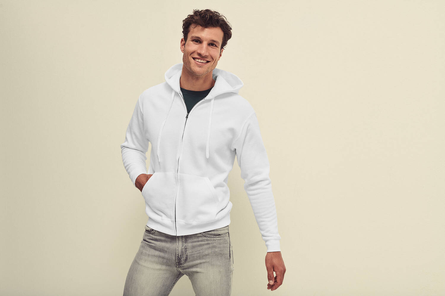 Grey Zippered Hoodie Classic Fruit of the Loom