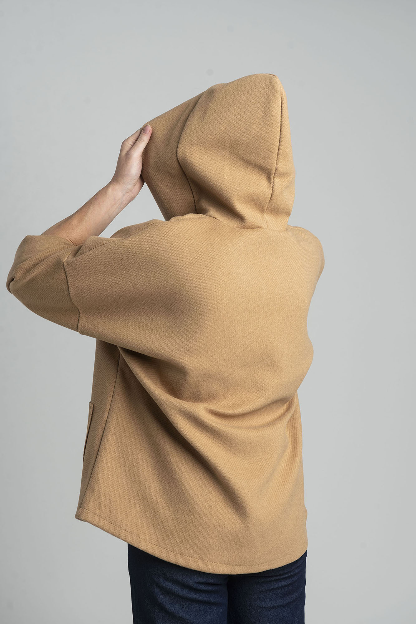 Camel transitional light jacket with hood