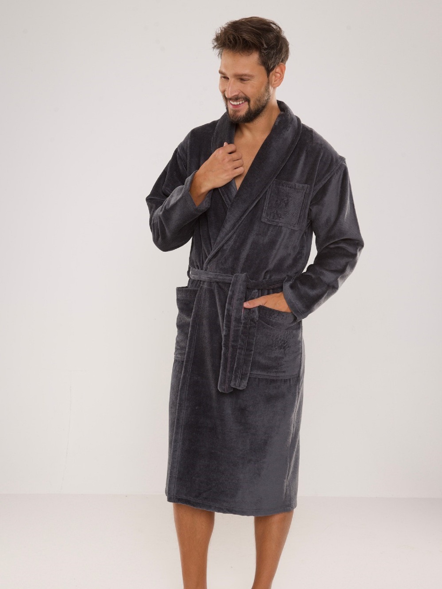 Levně Men's bathrobe De Lafense 803 M-2XL grey 045
