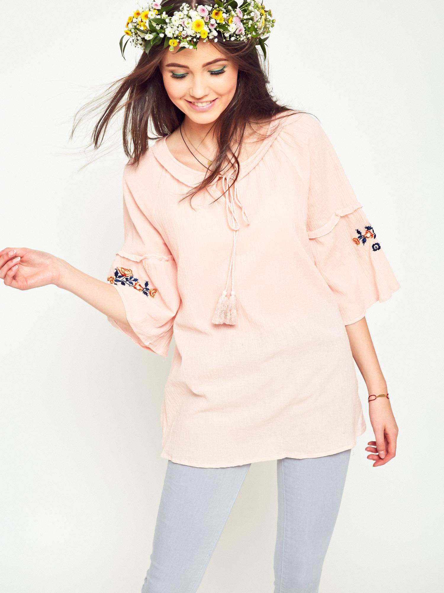 Salmon Blouse Decorated With Embroidery 100% Yups Cotton