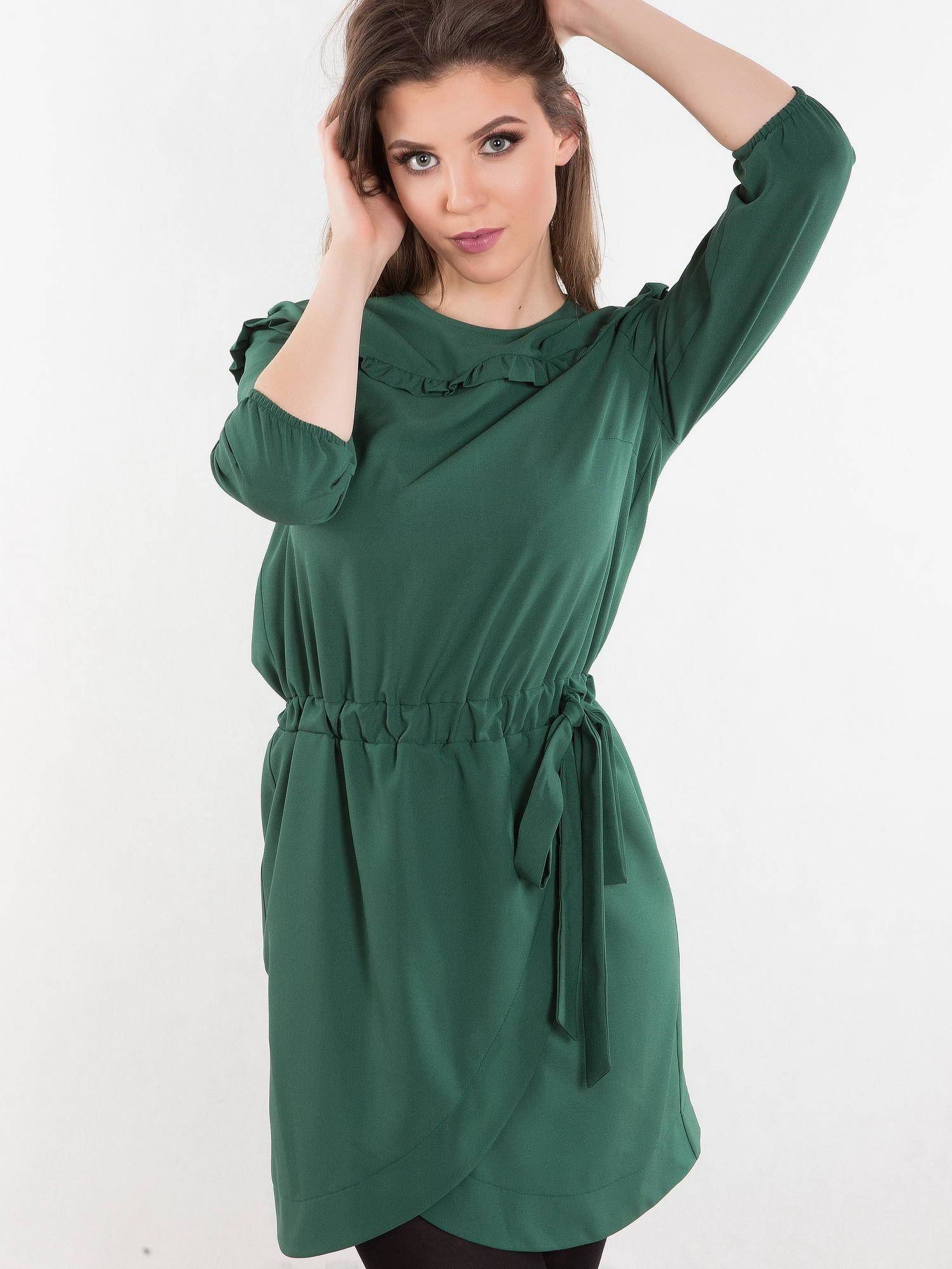 Levně Dress with envelope bottom, tied green