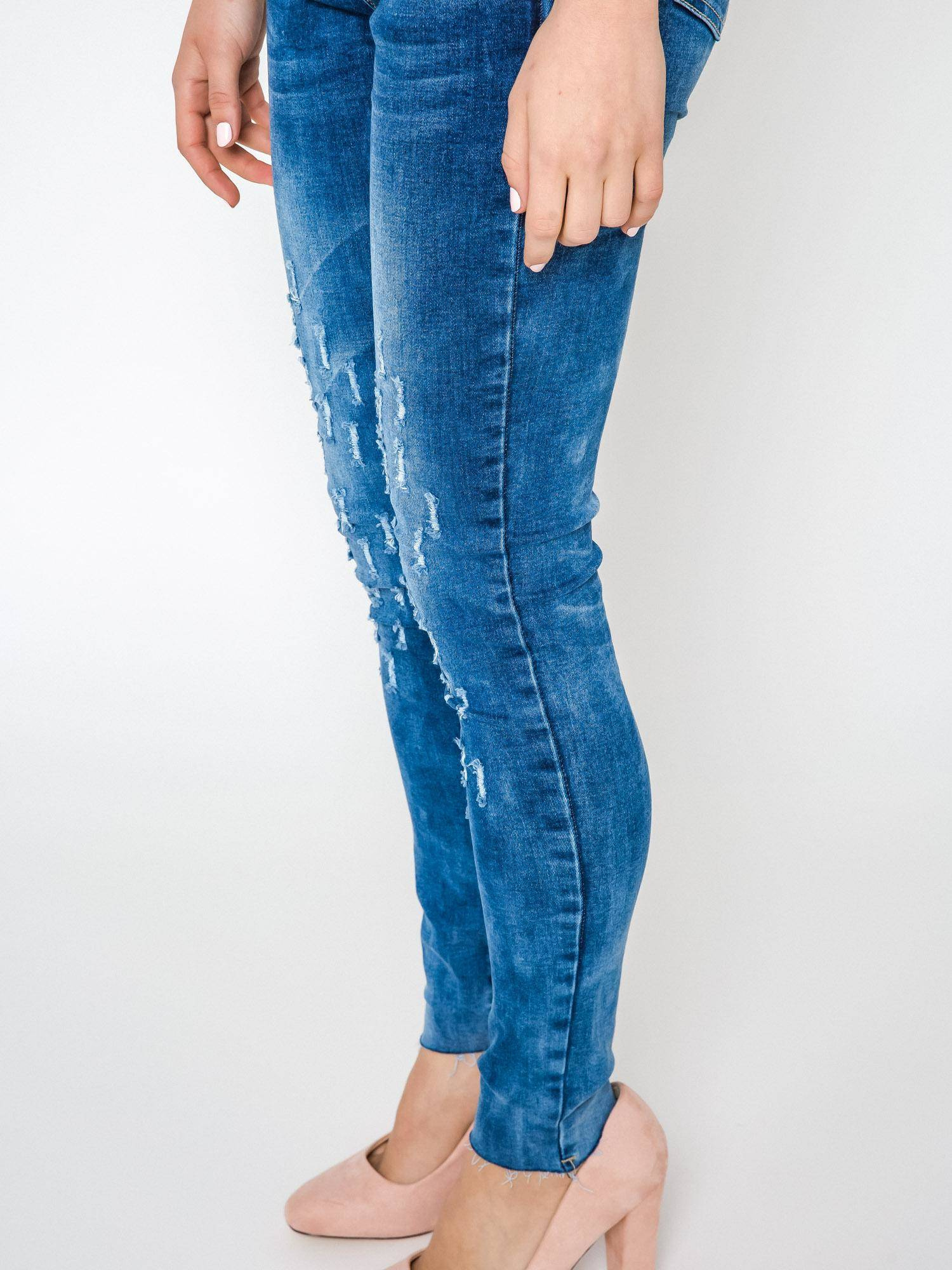 Jeans decorated with draping at the knees navy blue