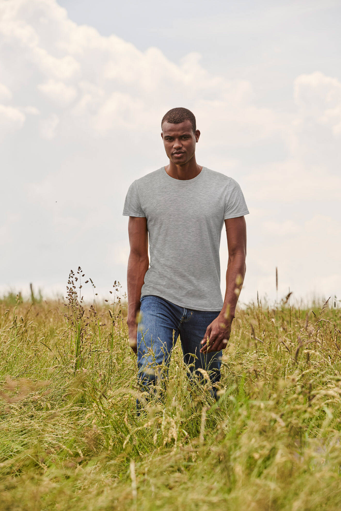 Grey Iconic Combed Cotton T-shirt Fruit of the Loom