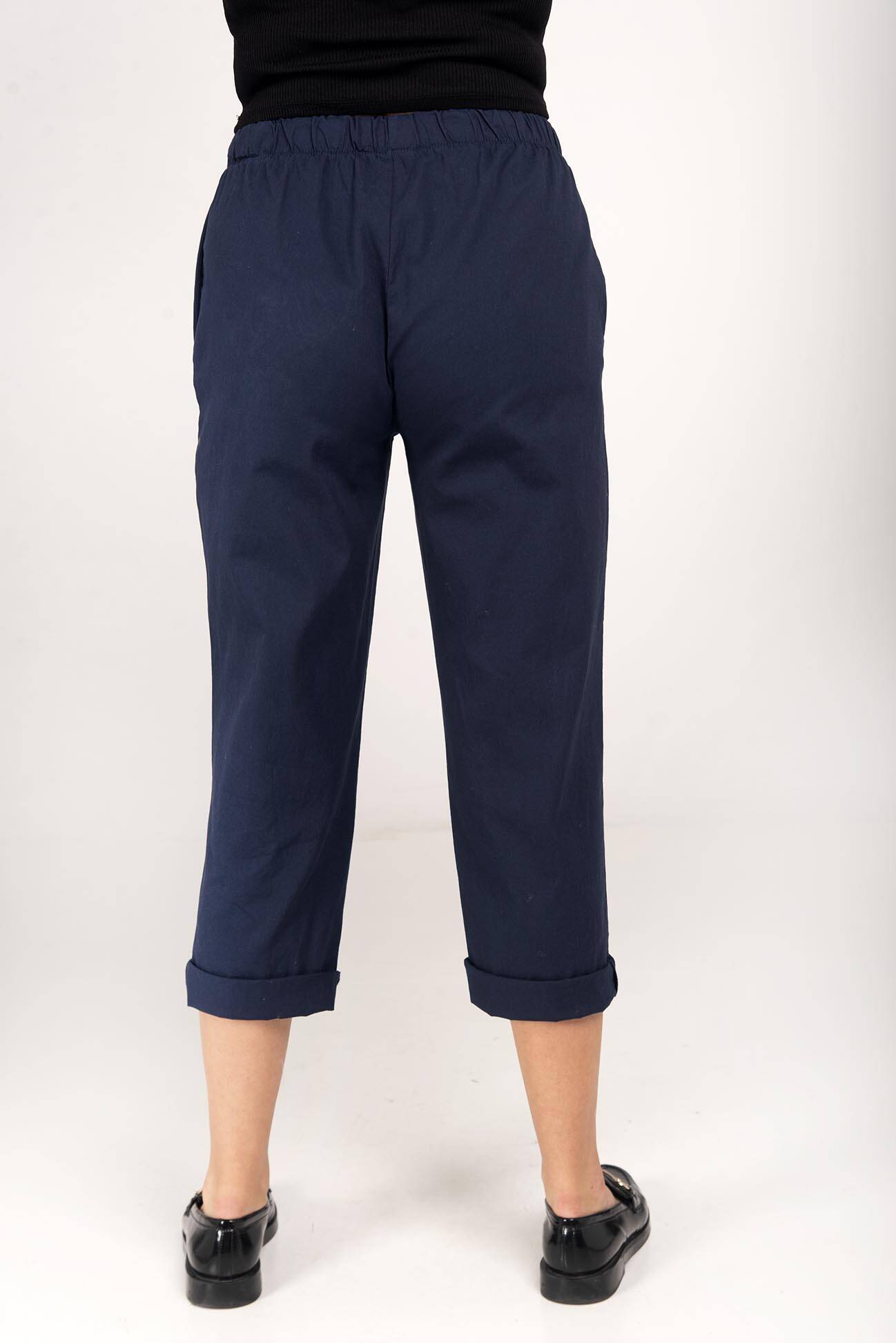 Navy blue cotton trousers with elastic band