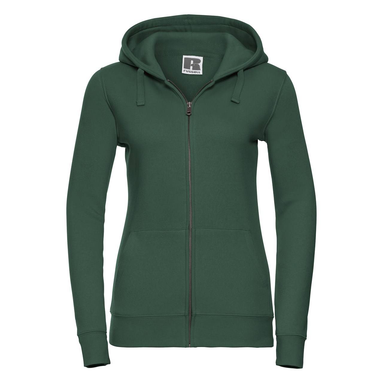 Levně Green women's hoodie with Authentic Russell zipper