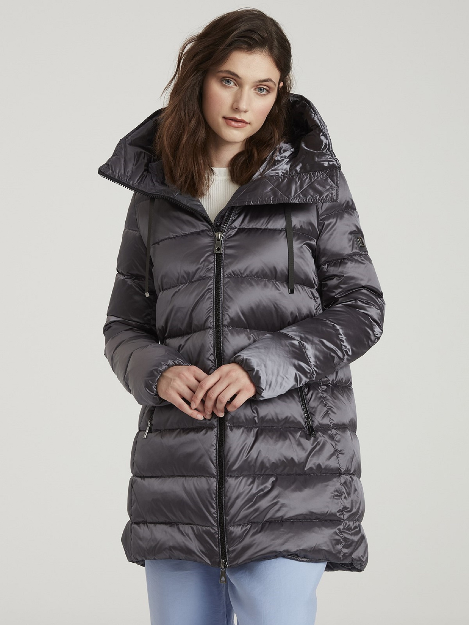 Tiffi grey down winter jacket with a zip-on hood
