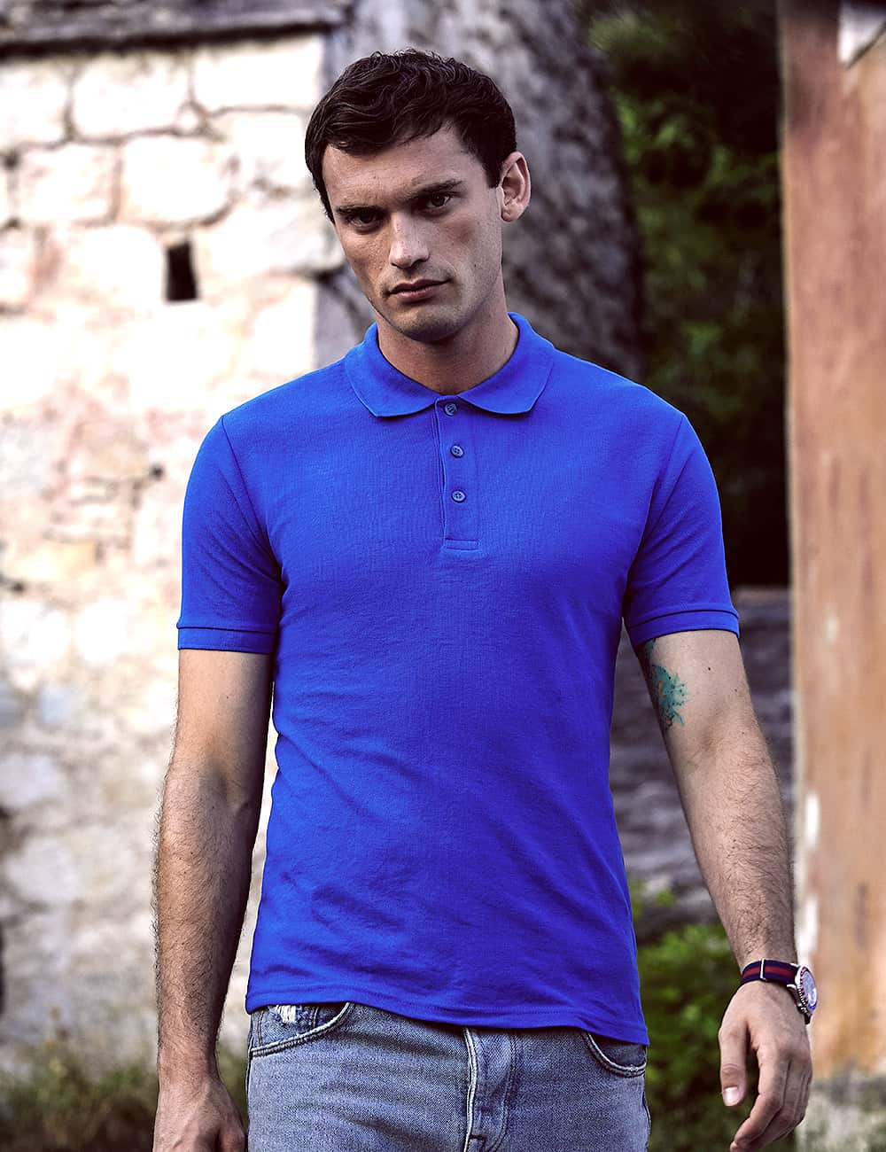Niebieska koszulka męska polo Tailored Fit Friut of the Loom