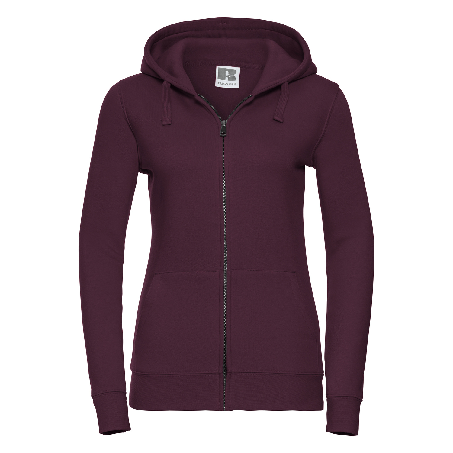 Burgundy women&#039;s sweatshirt with hood and zipper Authentic Russell