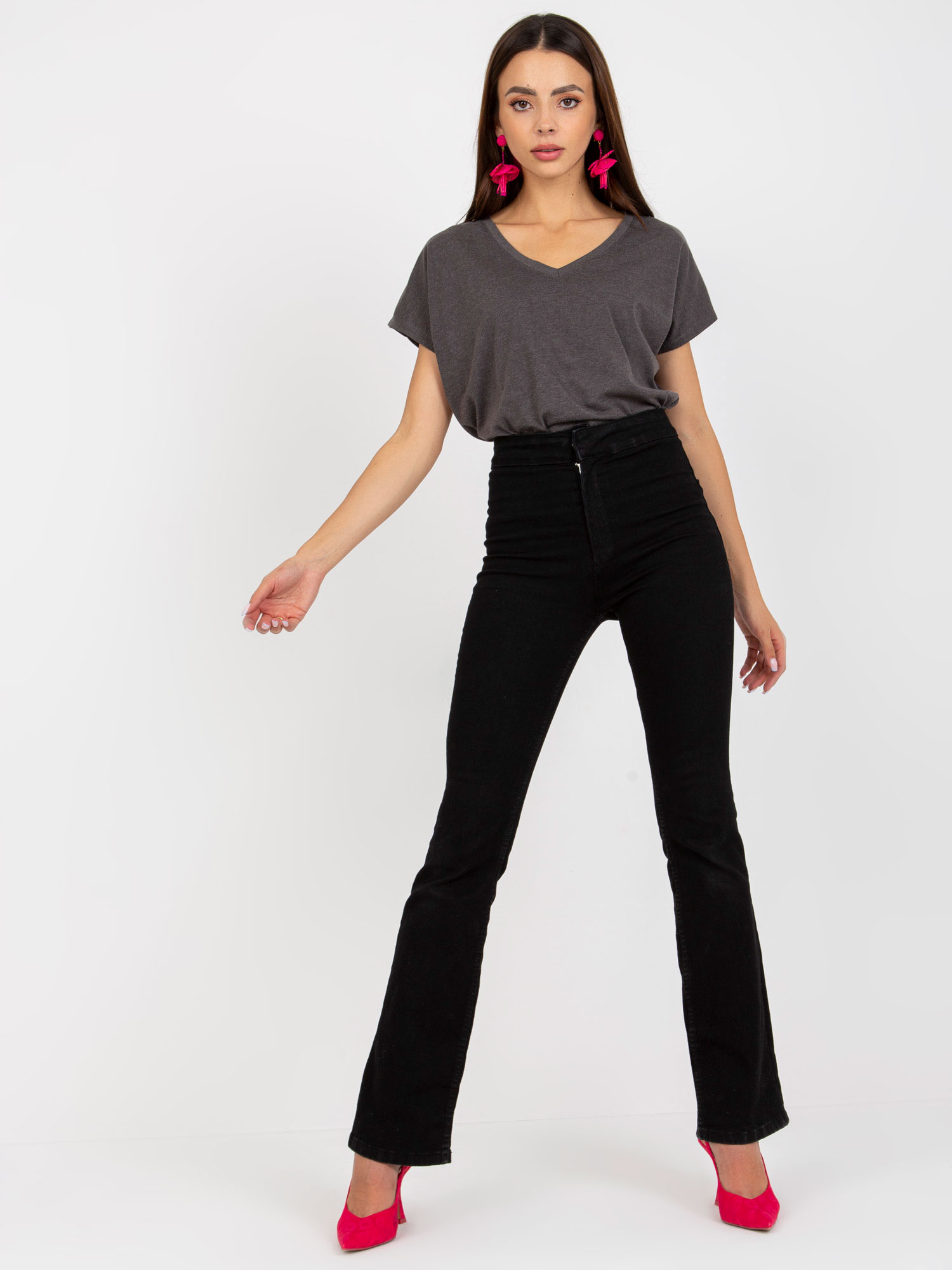 Dark gray cotton V-neck t-shirt BASIC