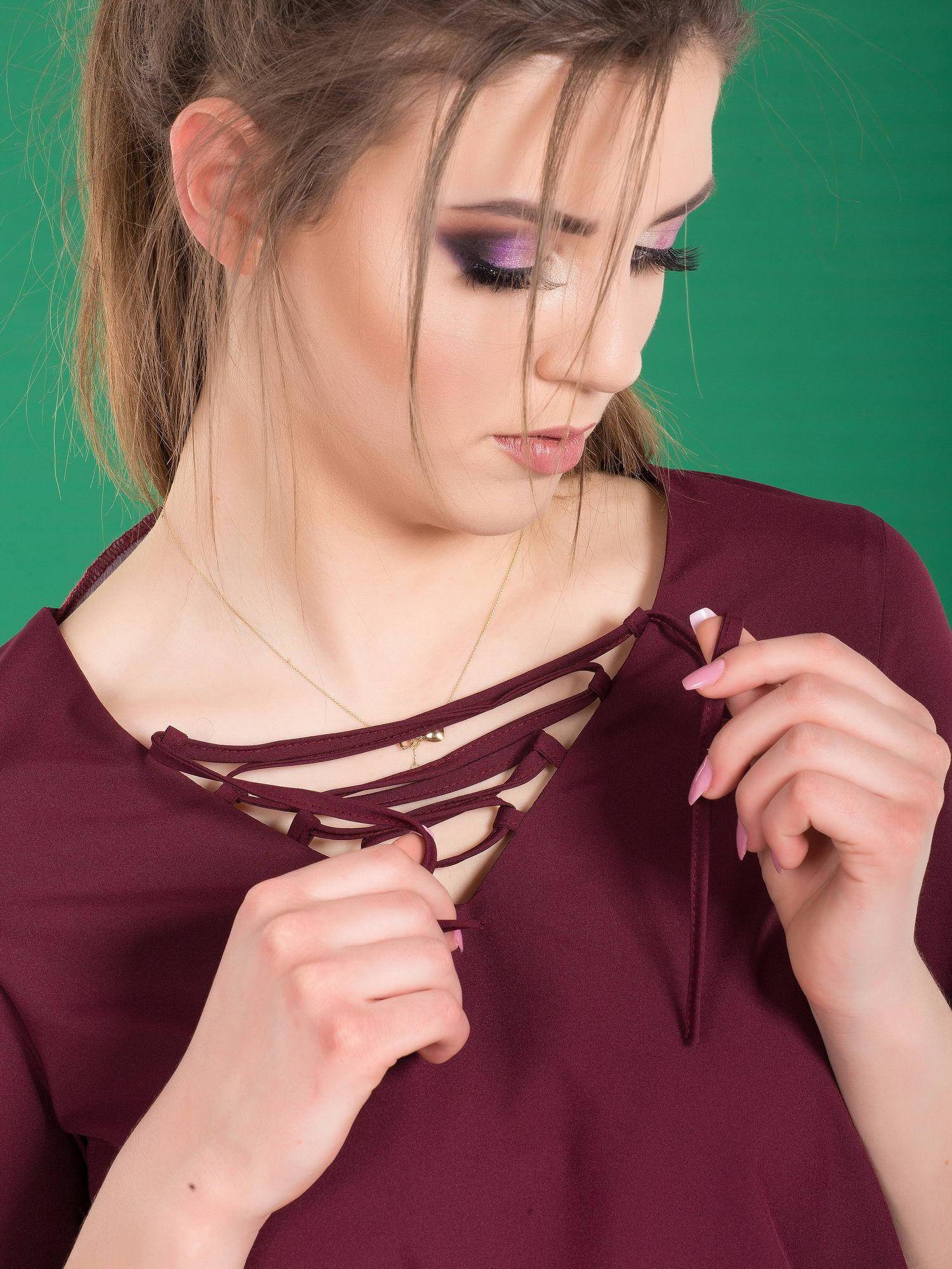 Blouse with lace-up neckline purple