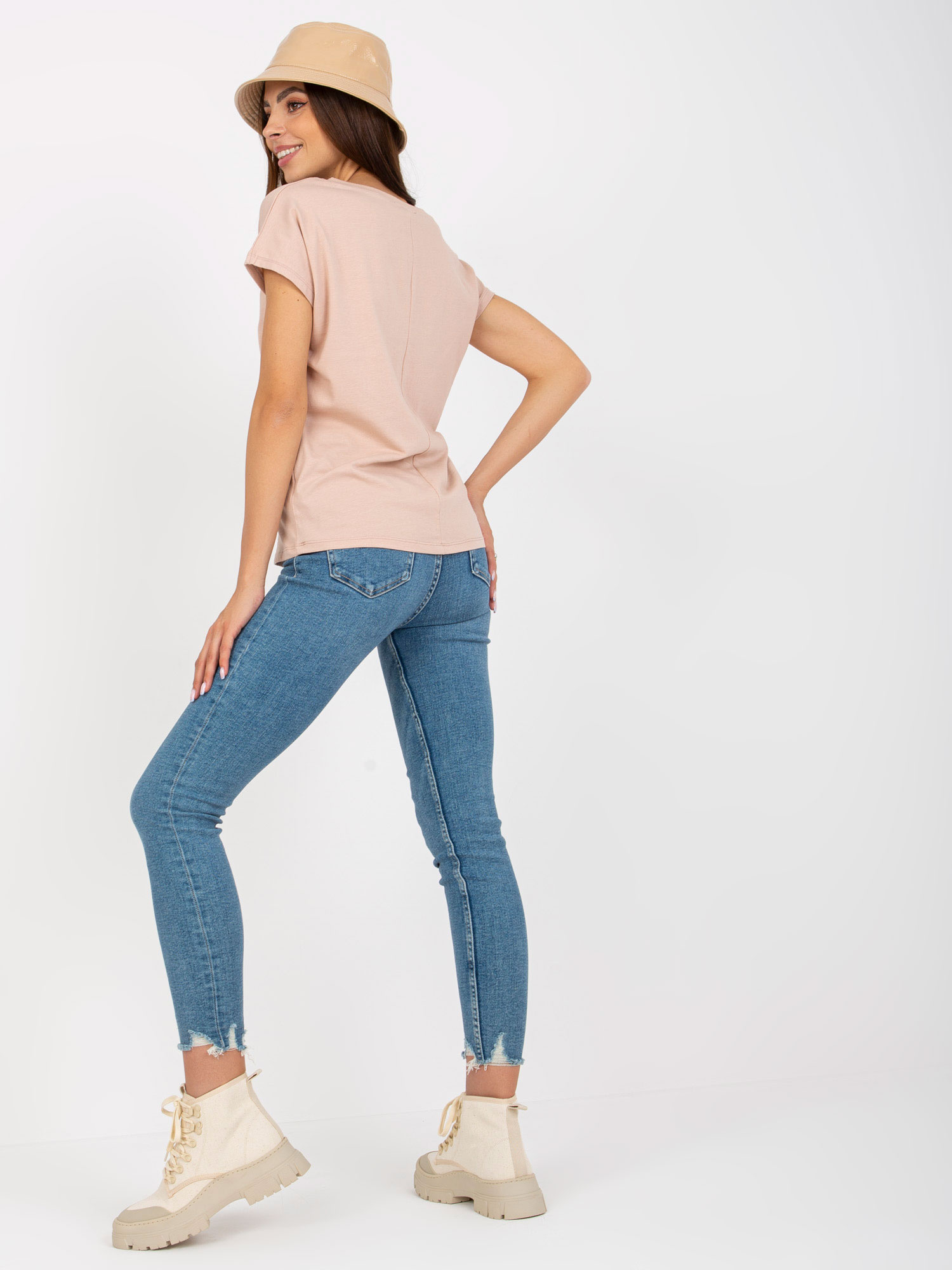 Beige cotton V-neck t-shirt BASIC