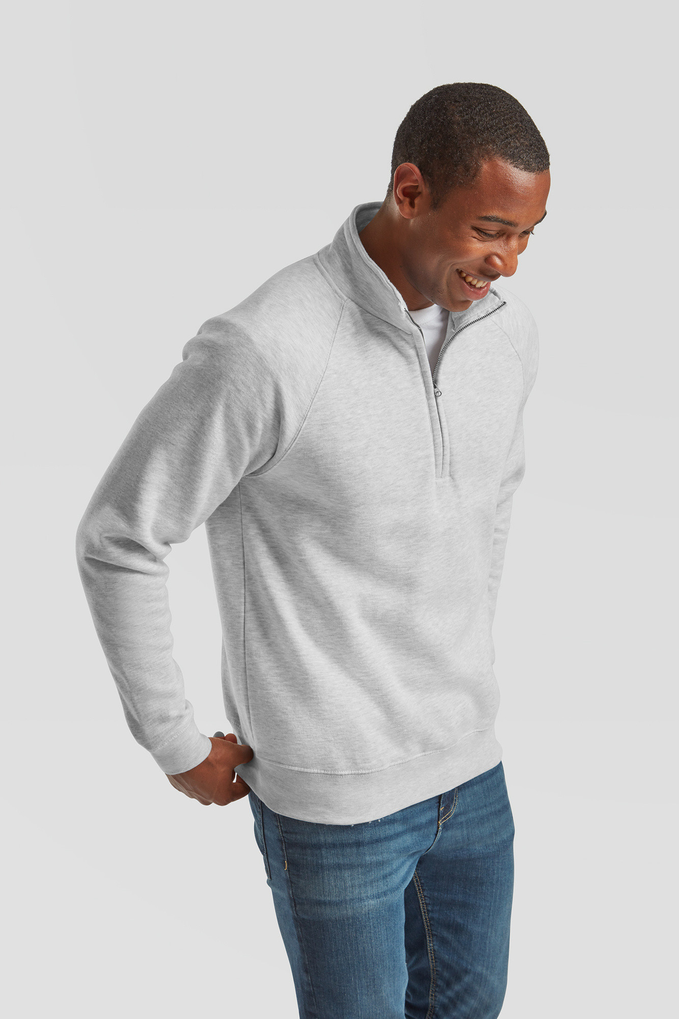 Grey Men&#039;s Sweatshirt Zip Neck Sweat Fruit of the Loom