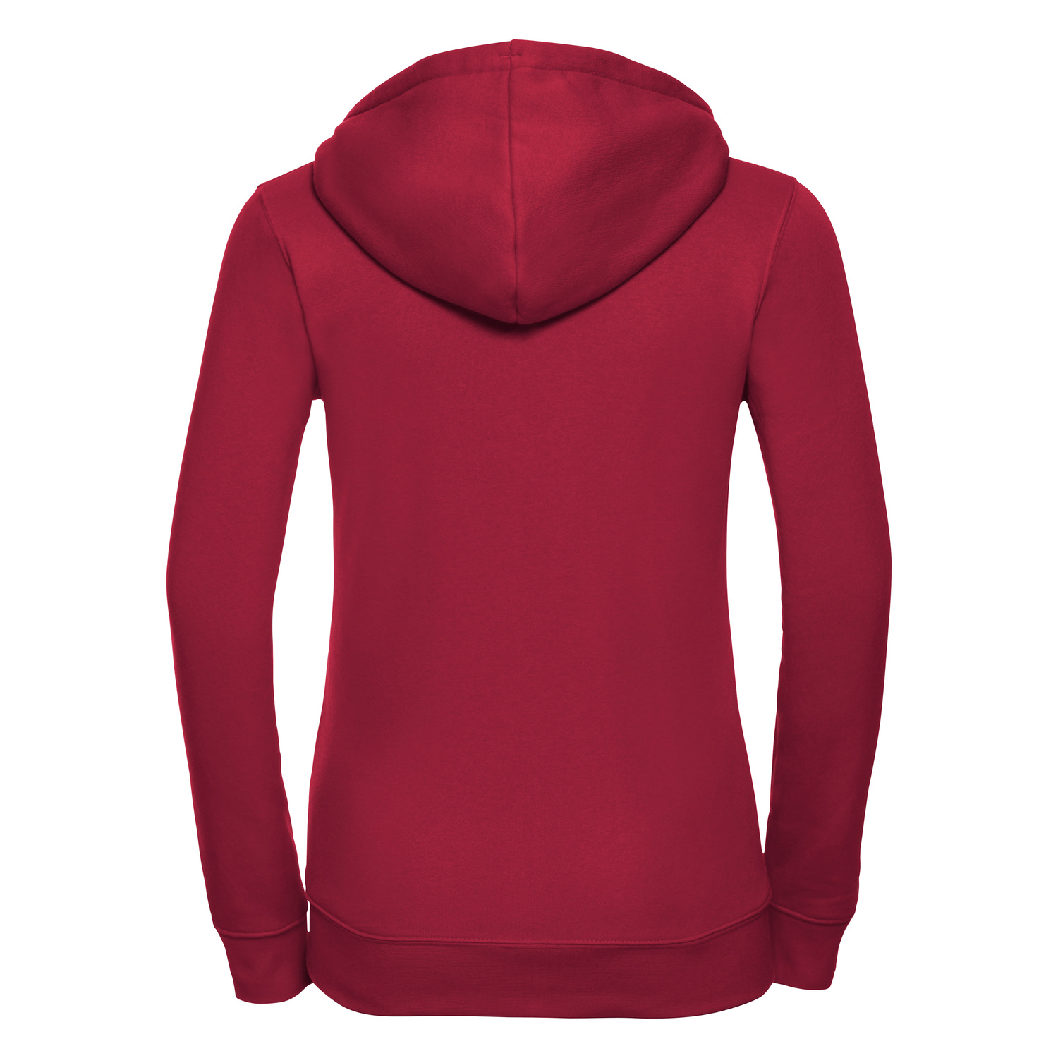 Red women's sweatshirt with hood and zipper Authentic Russell