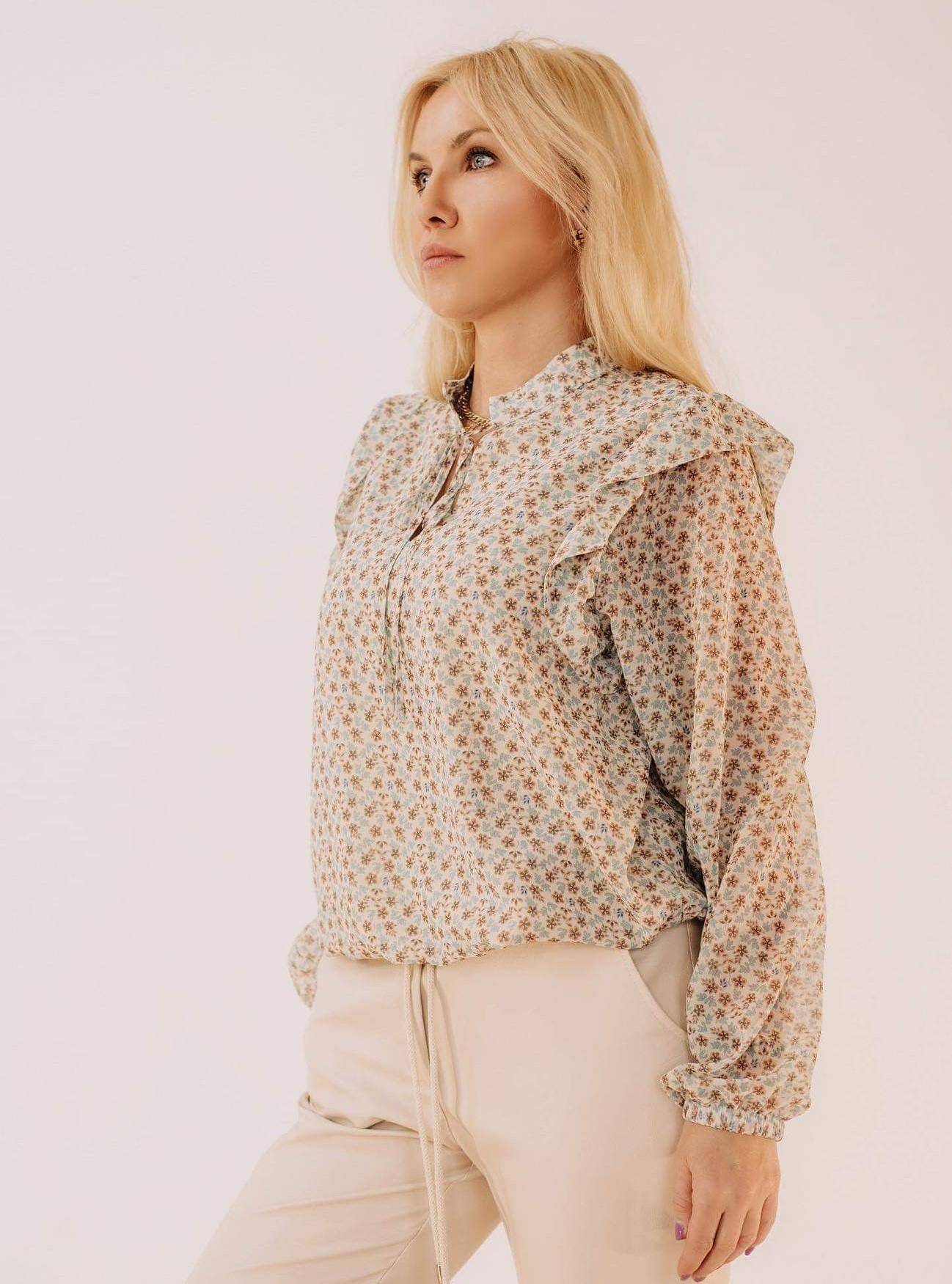 Ecru Blouse With Flowers Tied Under The Neck LeMonada