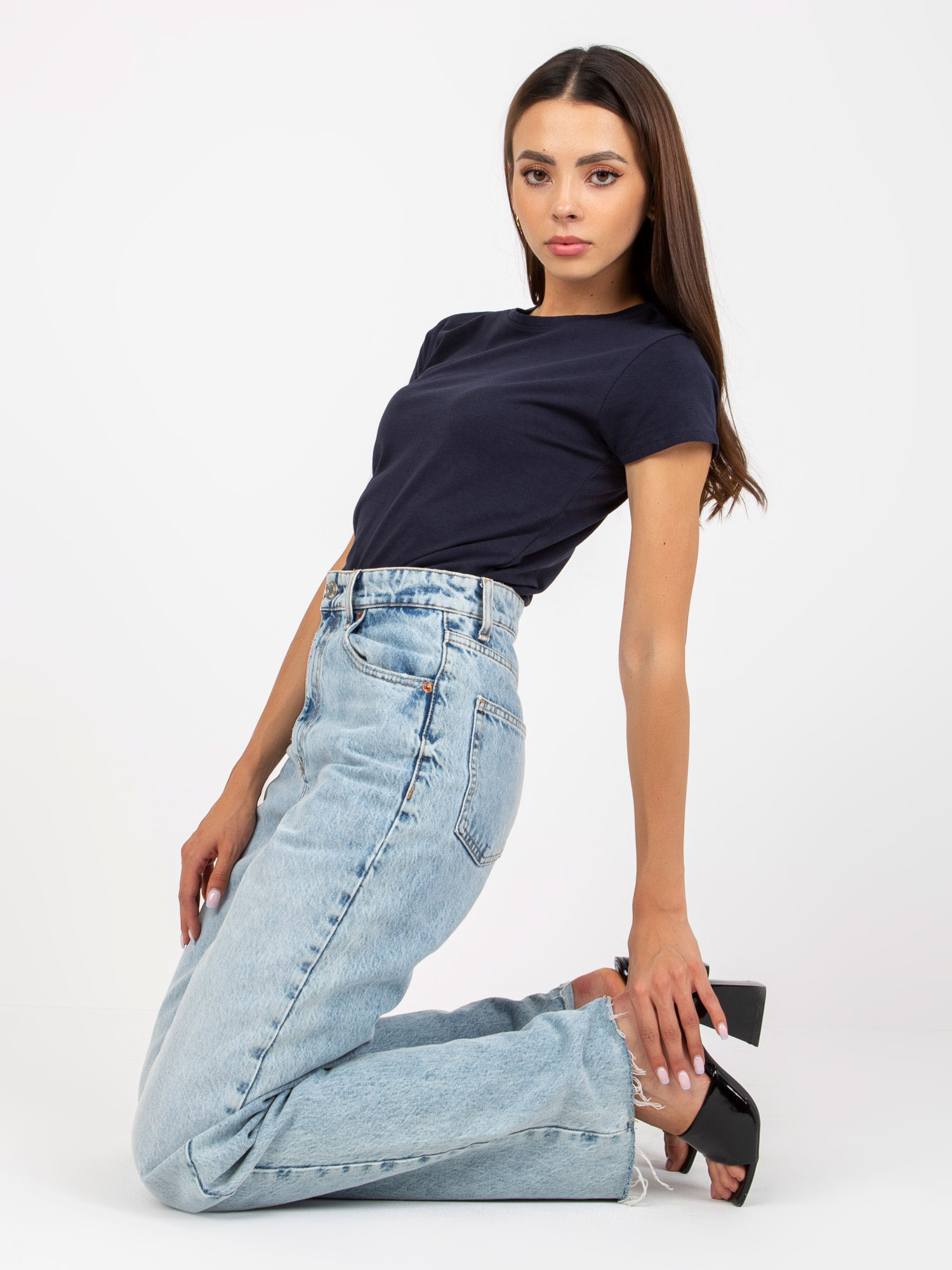Navy blue cotton womens t-shirt BASIC