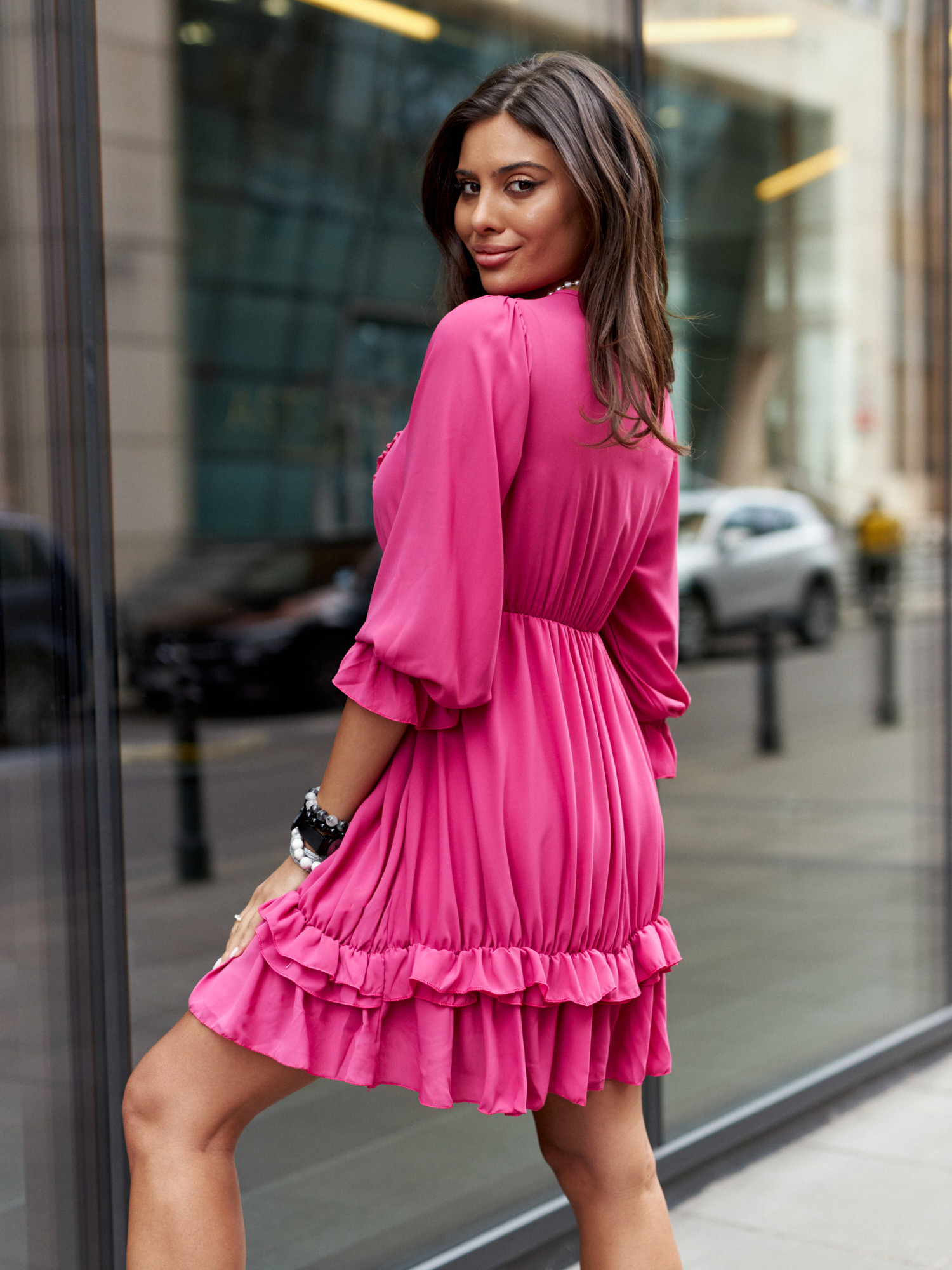Pink dress Och Bella BI-0761.fuchsia