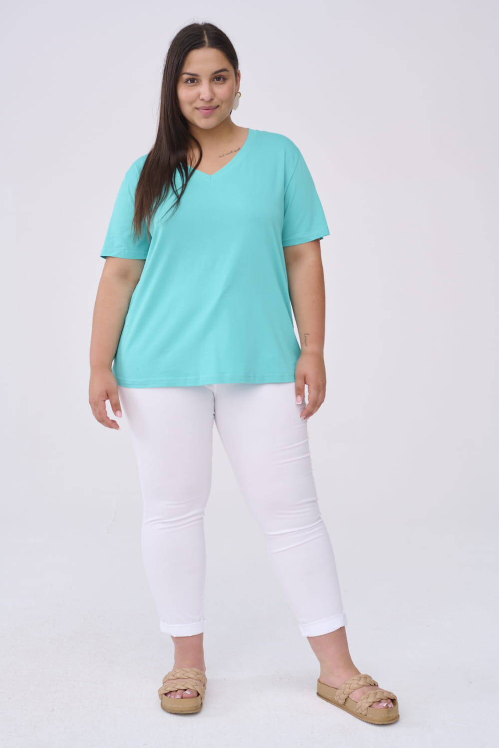 Turquoise V-neck blouse Blue Shadow