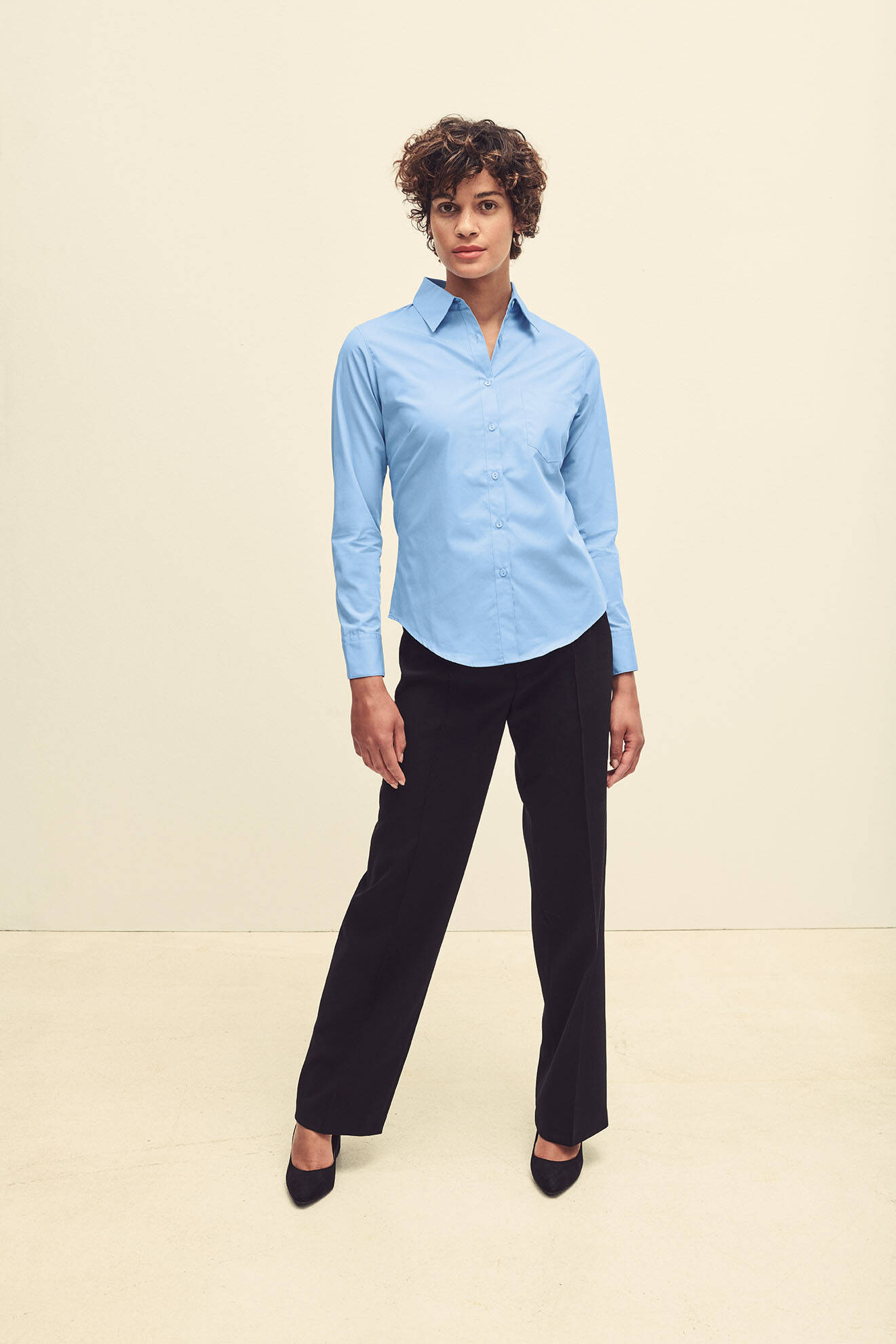 Blue women&#039;s poplin shirt classic Fruit Of The Loom