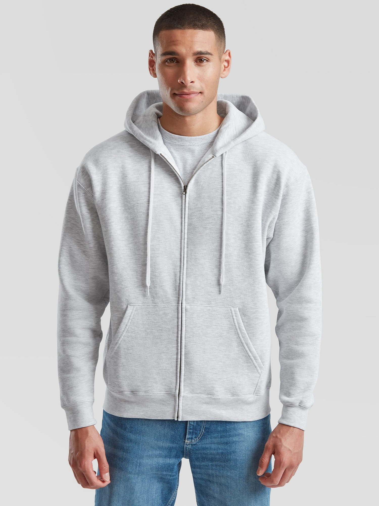 Light grey men&#039;s hoodie Premium Fruit of the Loom