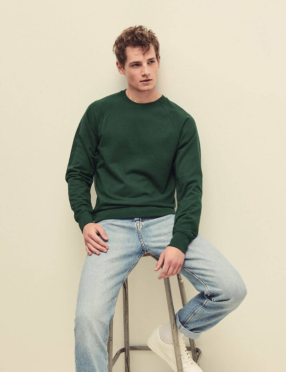 Green Men&#039;s Sweatshirt Lightweight Raglan Sweat Fruit of the Loom