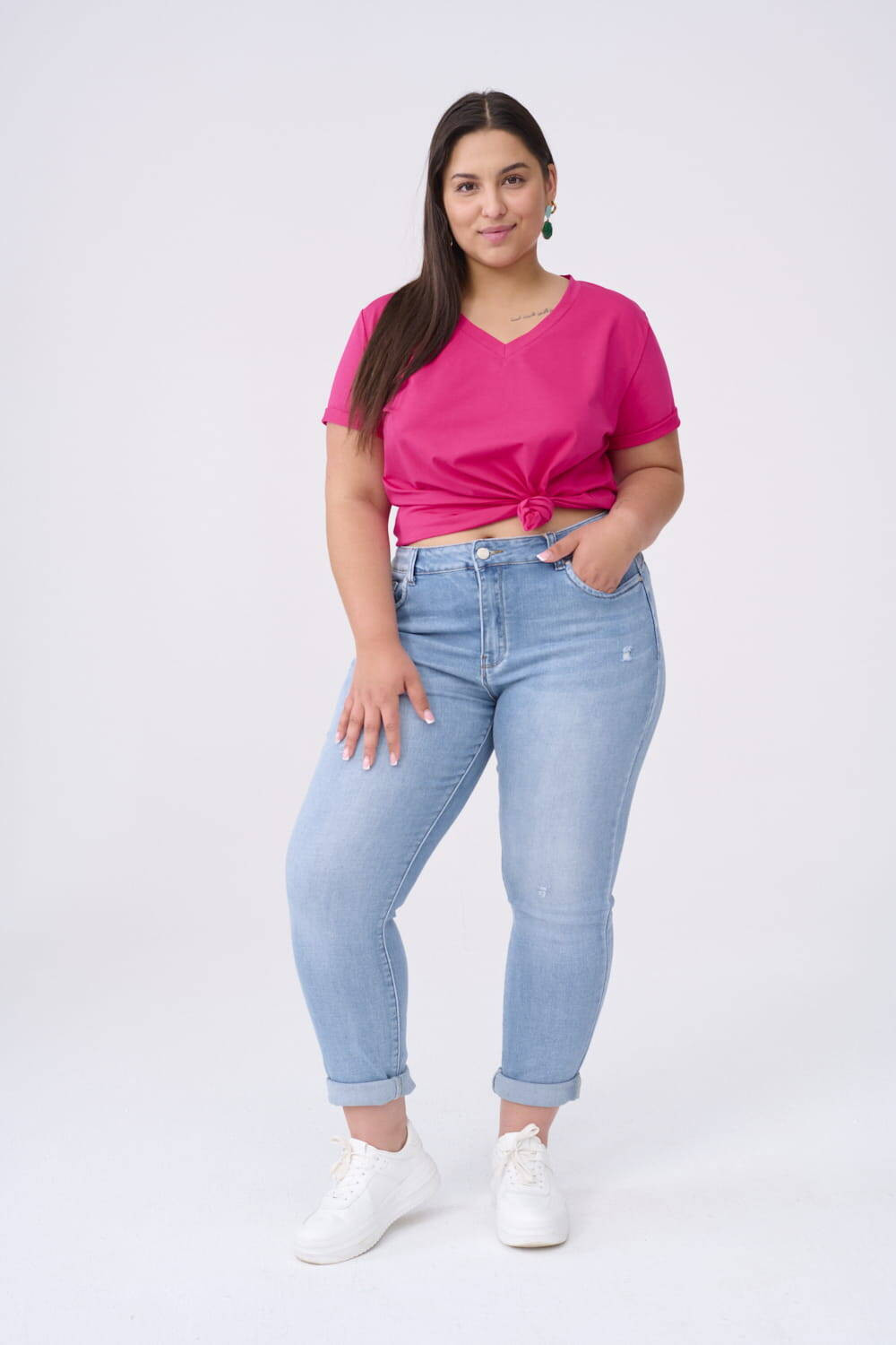 Raspberry V-neck blouse Blue Shadow