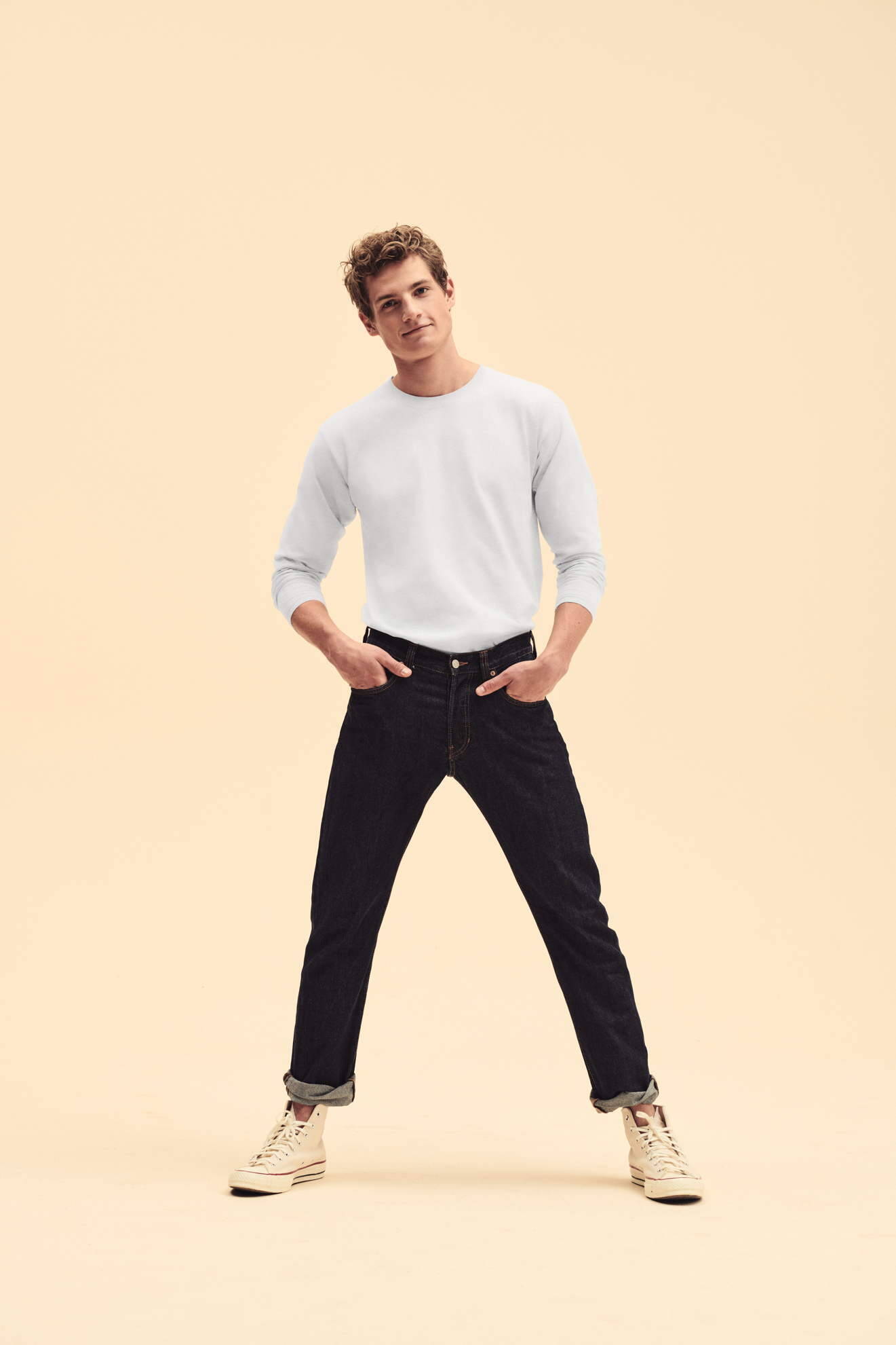 White Men's T-shirt Original Sleeve Fruit of the Loom
