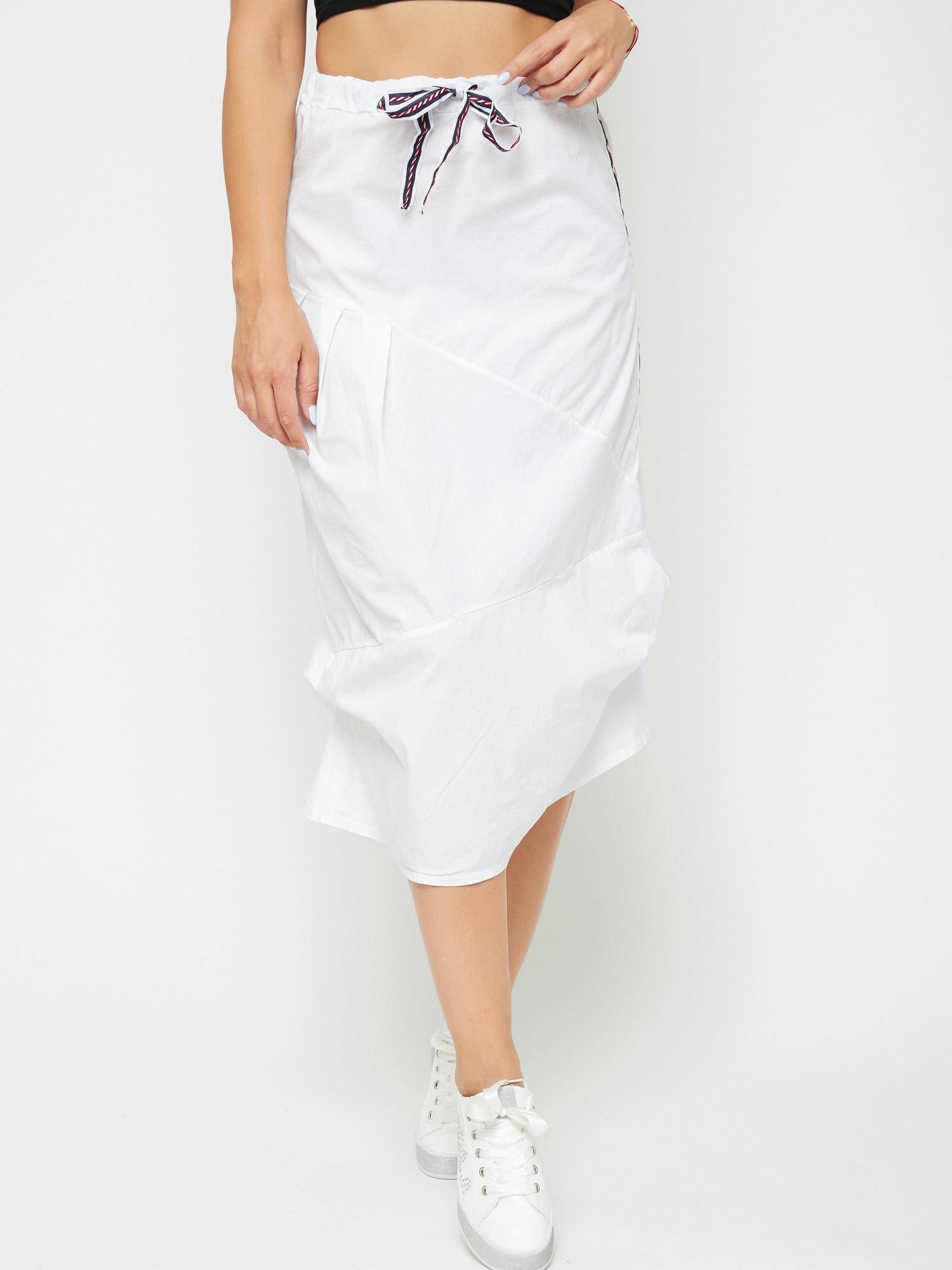 Midi Skirt With Stripe White