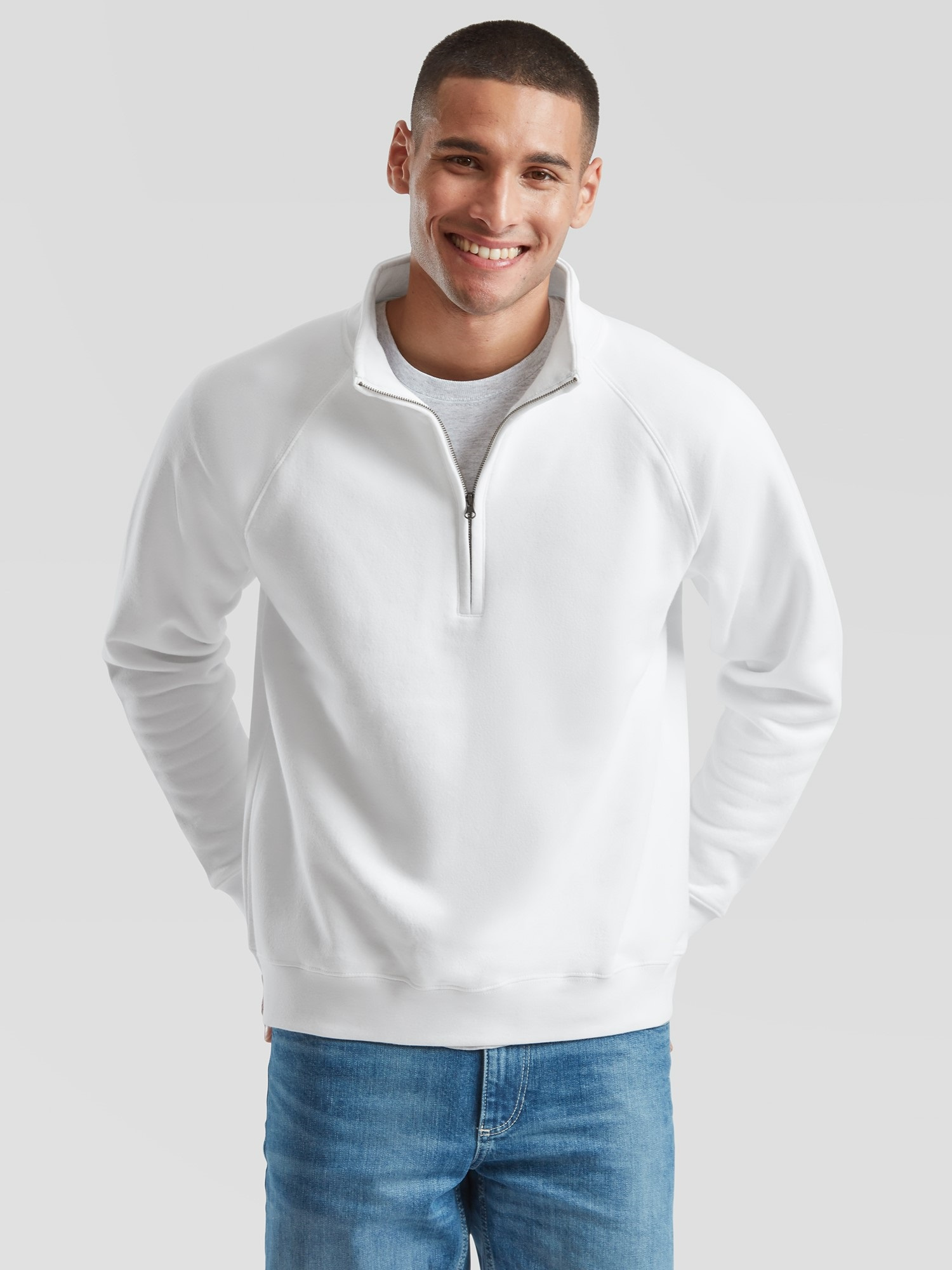 White Men&#039;s Zip Neck Sweat Fruit of the Loom
