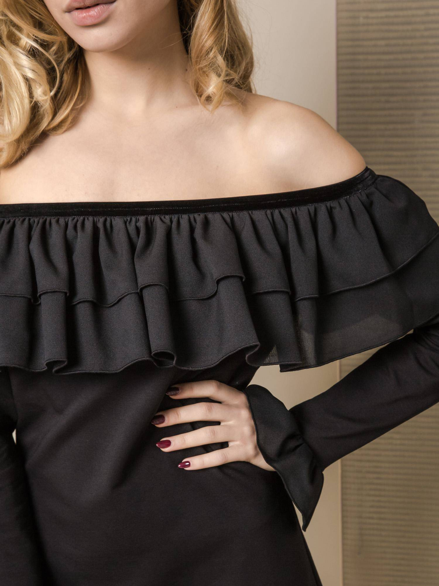 LEMONADA COLD SHOULDER DRESS WITH FLOUNCES BLACK