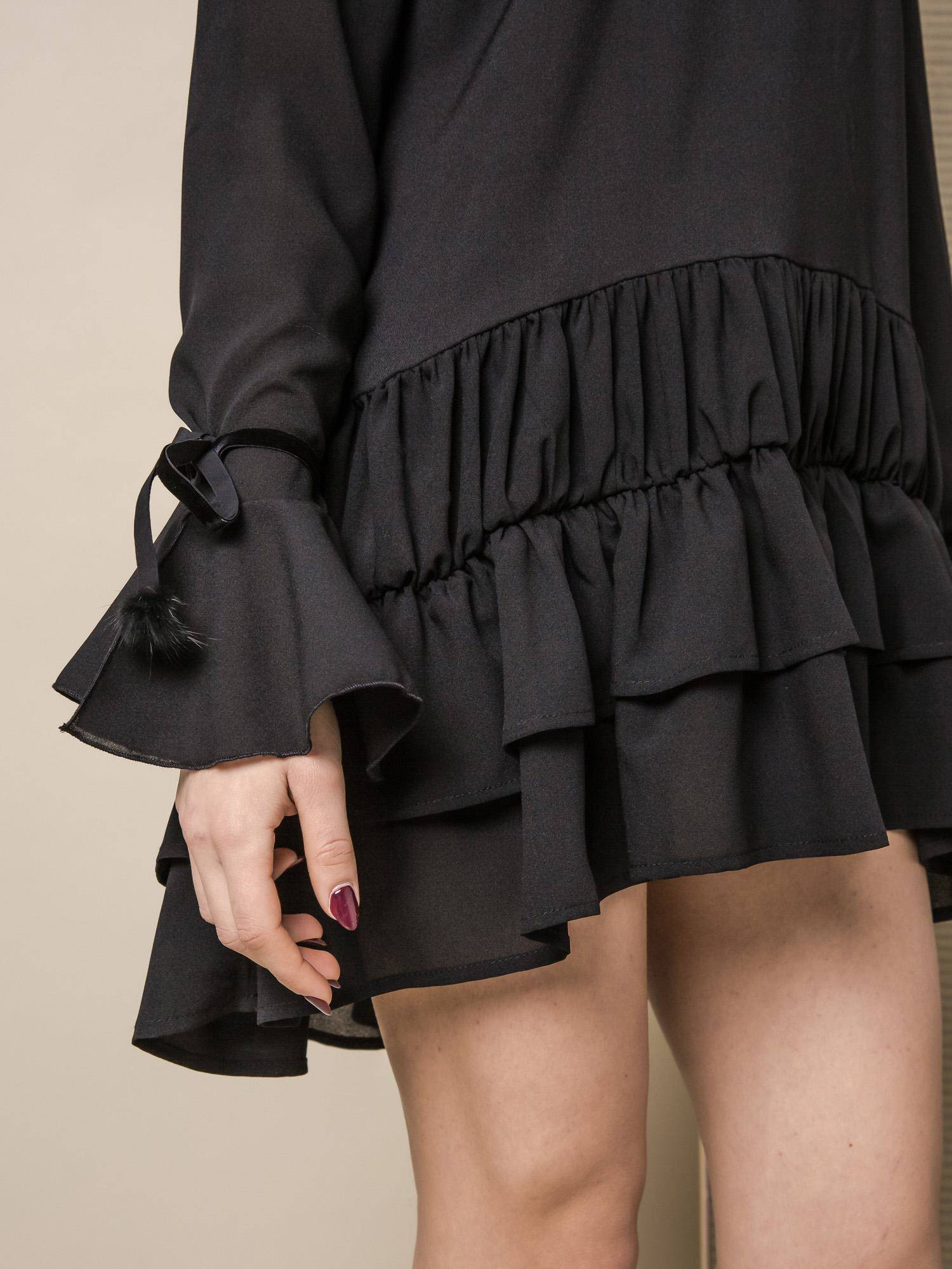 LEMONADE DRESS WITH VELVET RIBBONS AT THE SLEEVES BLACK