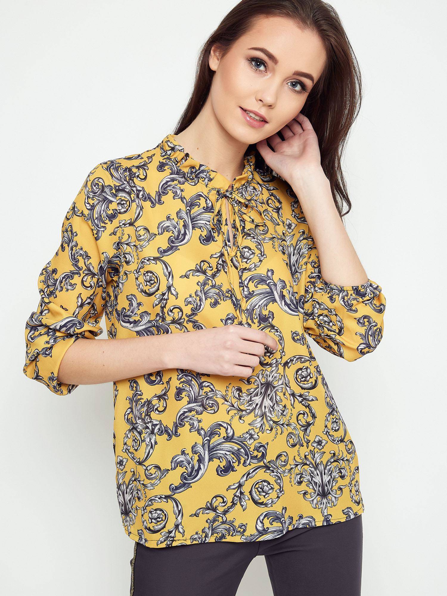 Patterned blouse with stand-up collar yellow