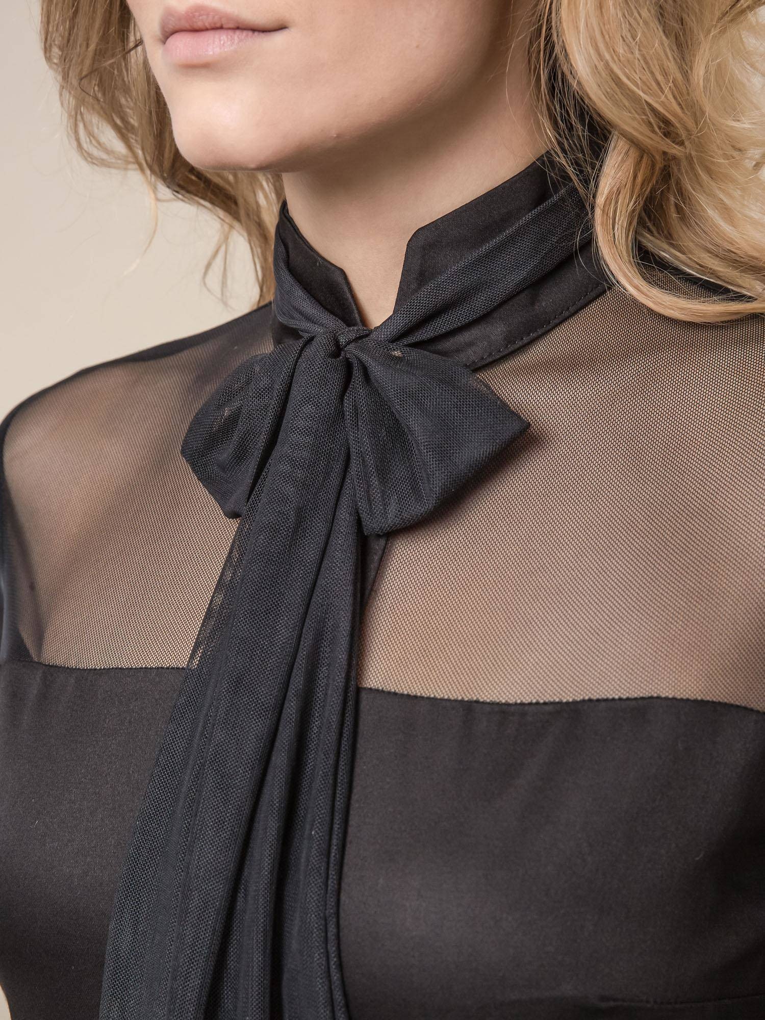 MISS CITY SHIRT WITH TULLE SLEEVES BLACK