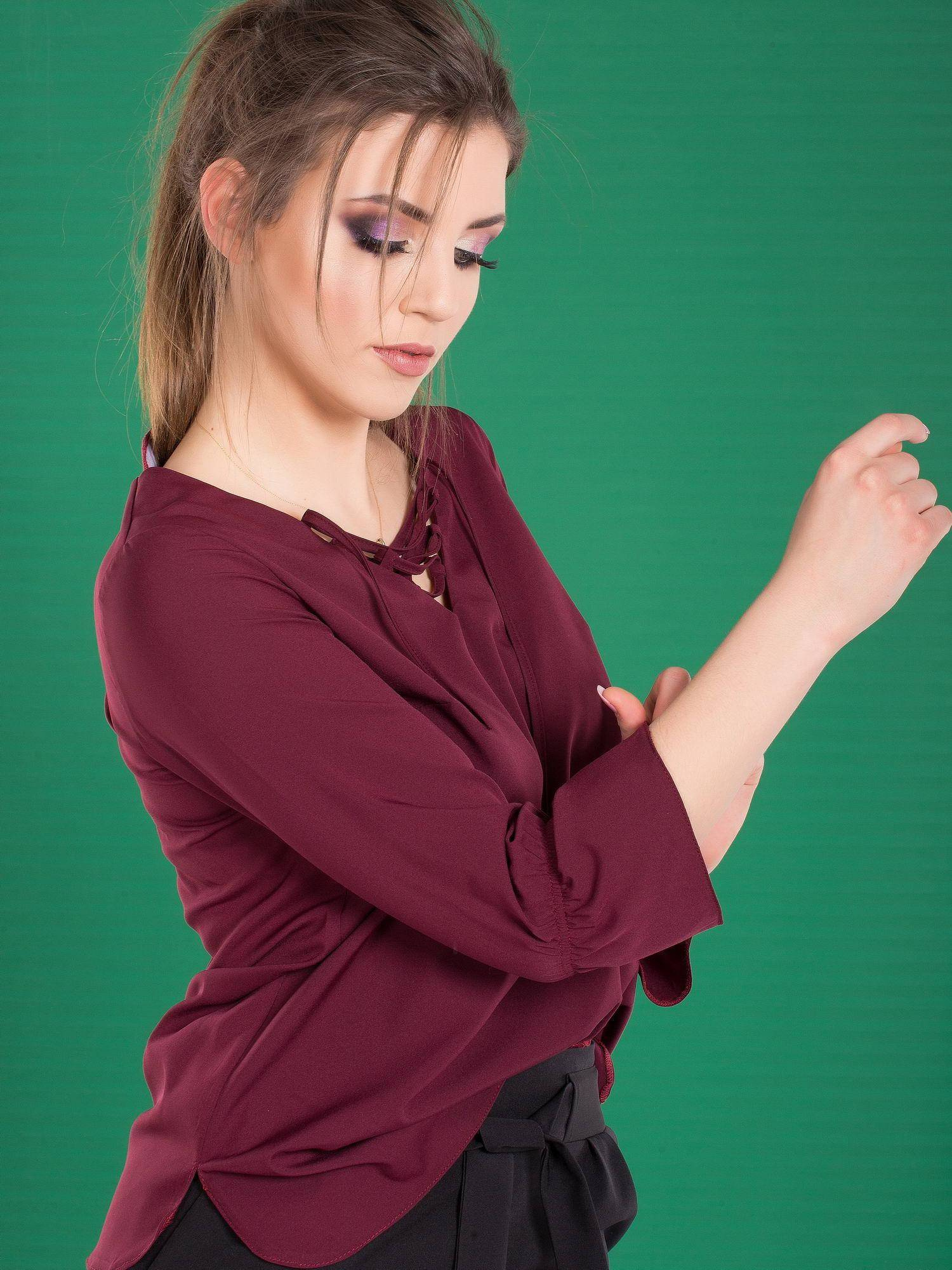 Blouse with lace-up neckline purple