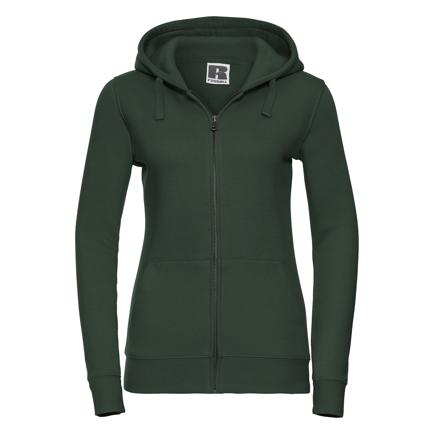 Green women&#039;s hoodie with Authentic Russell zipper
