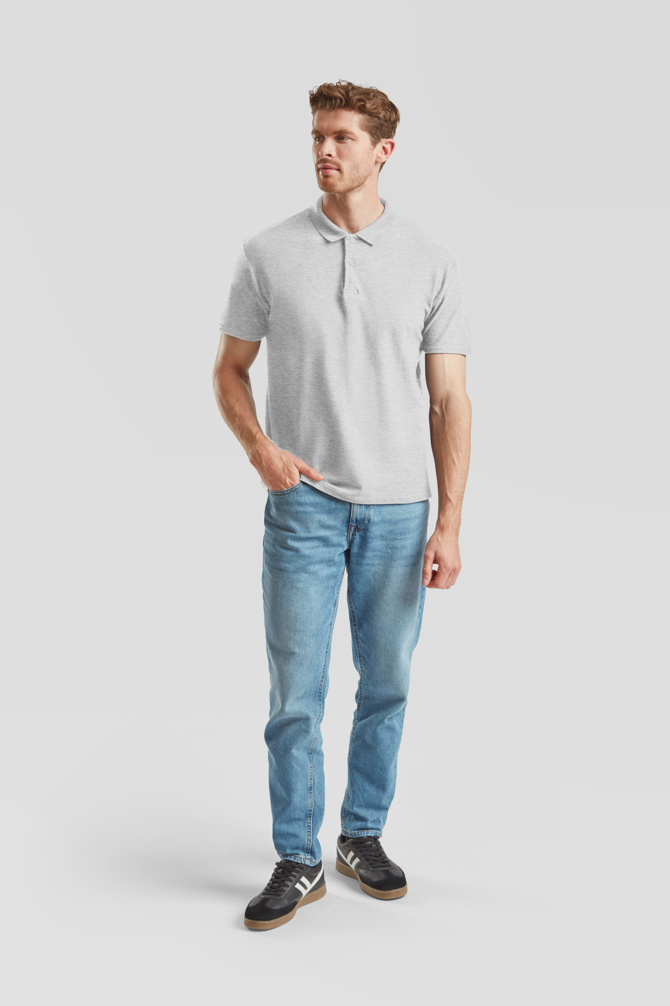 Light Grey Men's Polo Shirt Original Polo Friut of the Loom