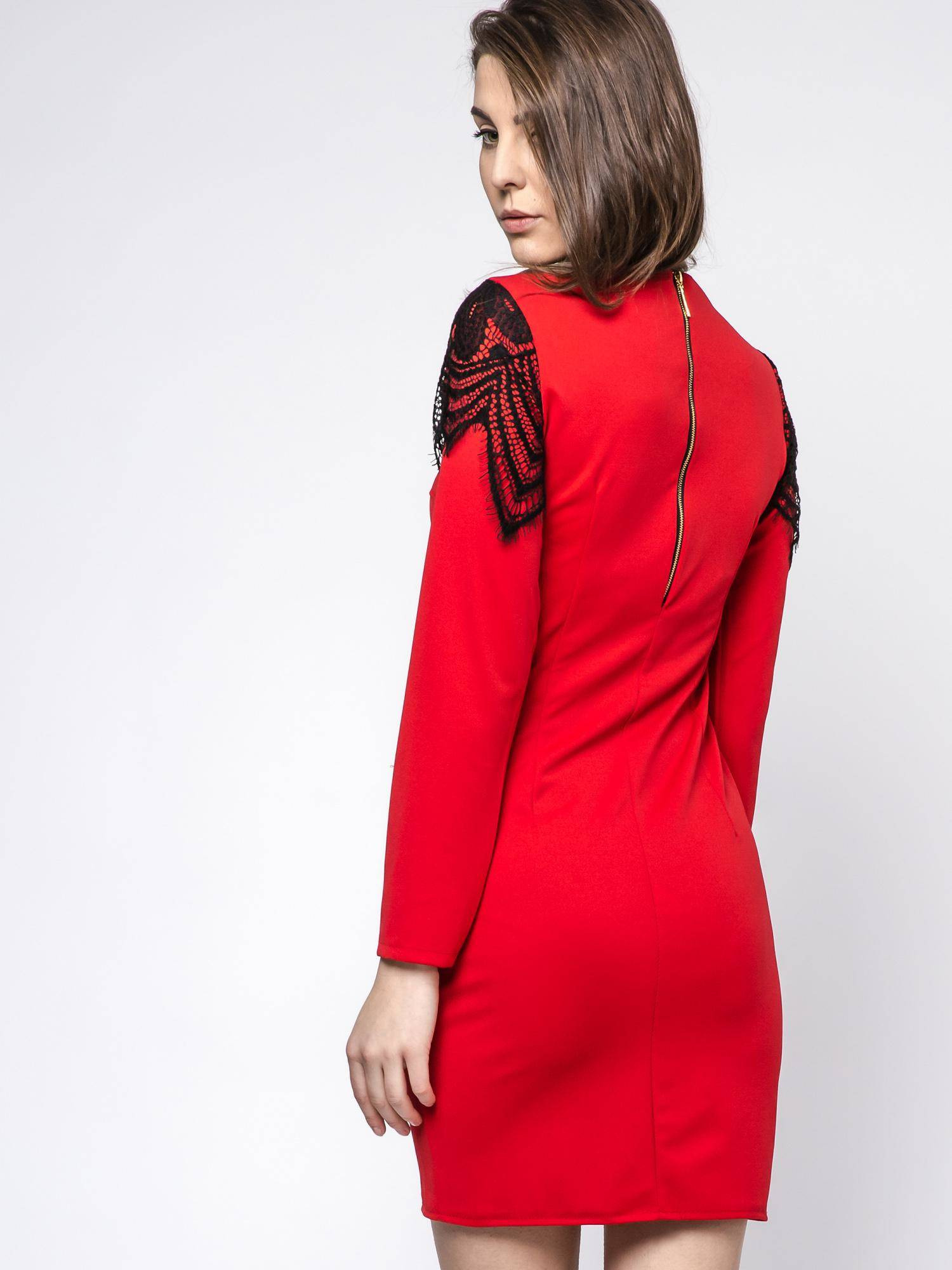 DRESS WITH LACE AT THE NECKLINE RED