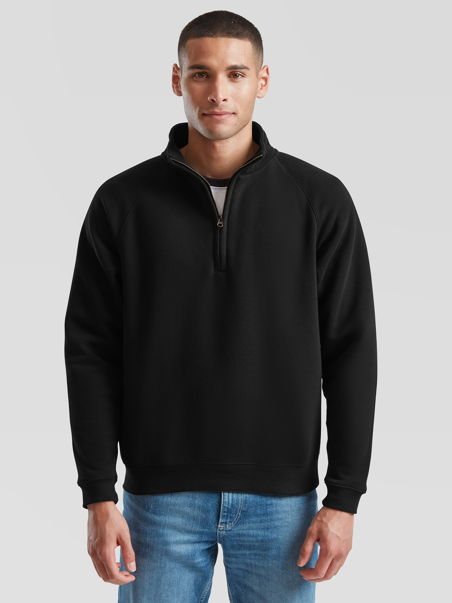 Black Men&#039;s Zip Neck Sweatshirt Fruit of the Loom