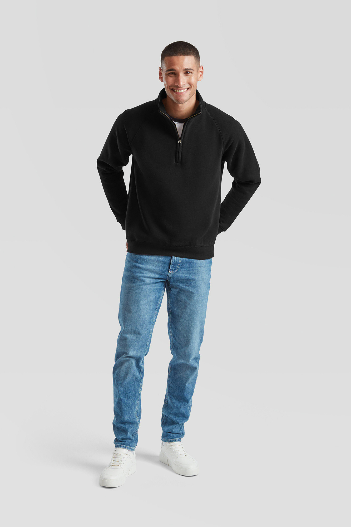 Black Men&#039;s Zip Neck Sweatshirt Fruit of the Loom