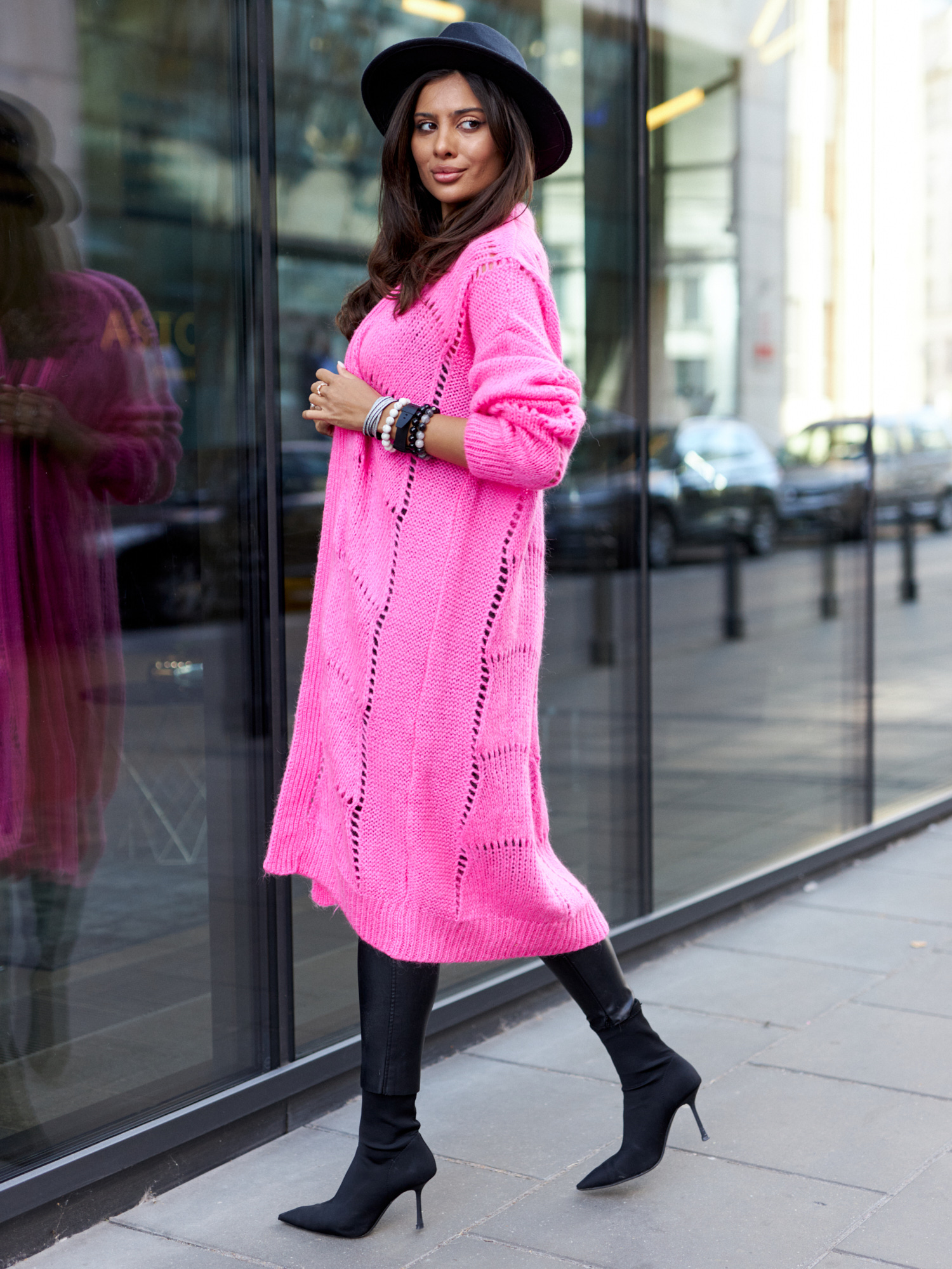 Pink Cardigan By O La La Cxp1126.hotpink