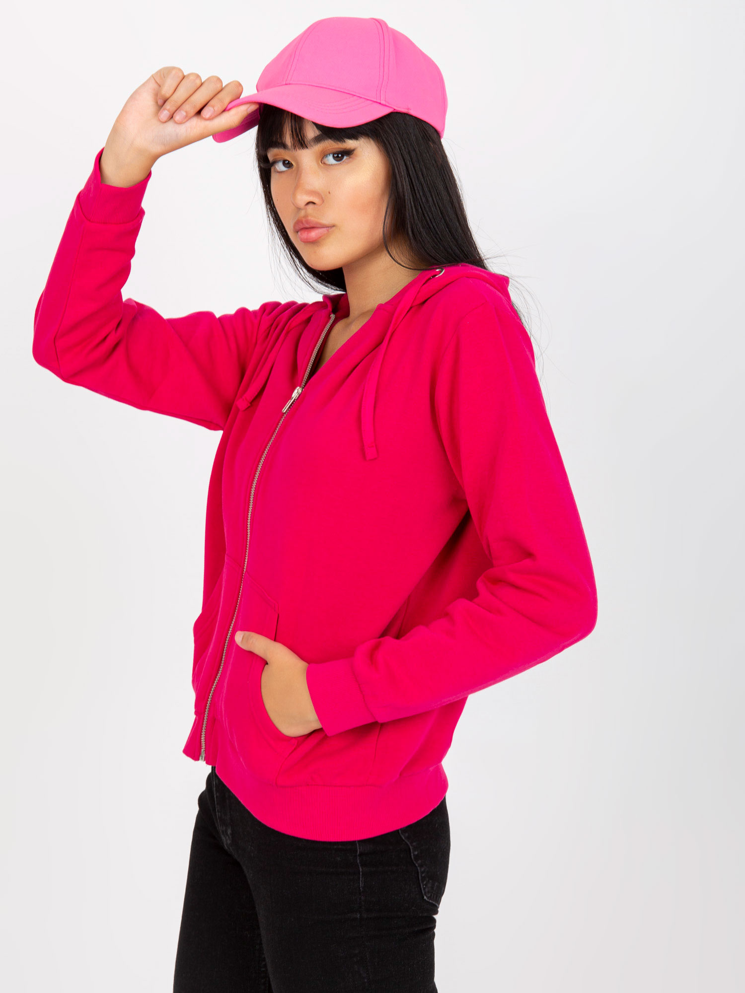 Fuchsia zip-up hoodie with pockets